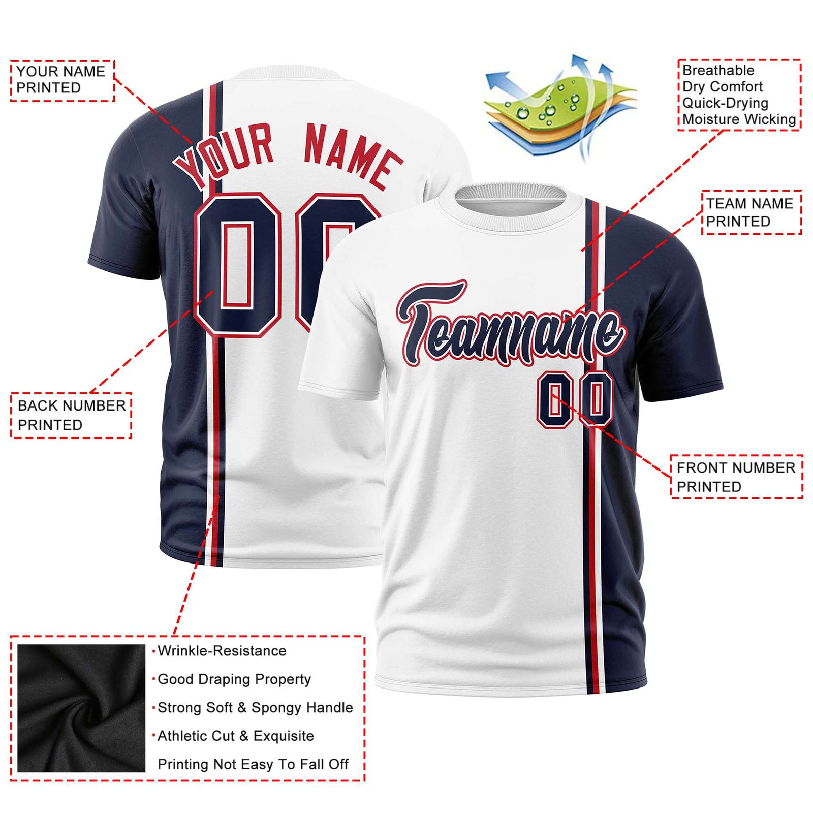 Custom White Gold-Black Crew neck Color Contrast Design T-Shirts