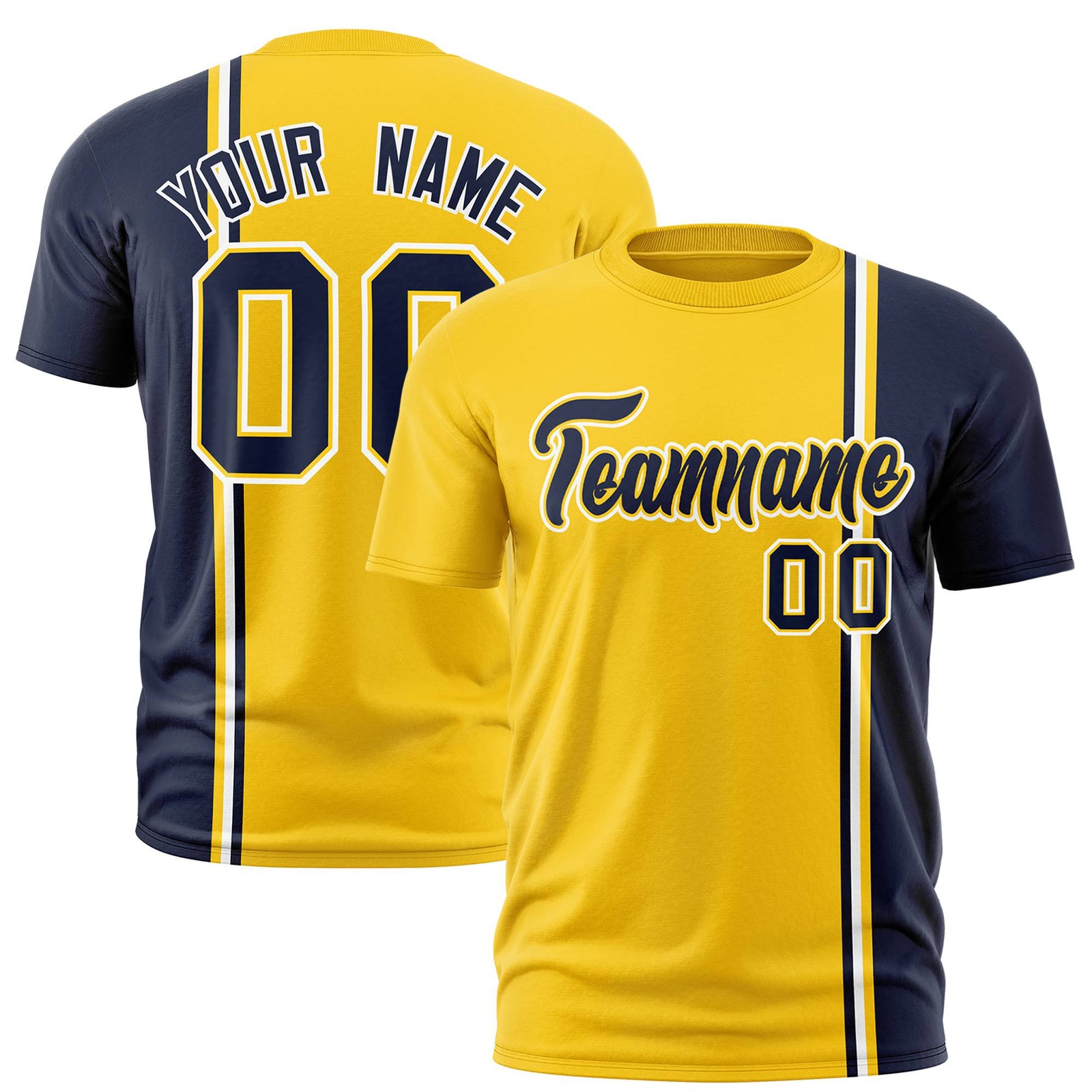Custom Gold-01 Navy-White Crew neck Color Contrast Design T-Shirts