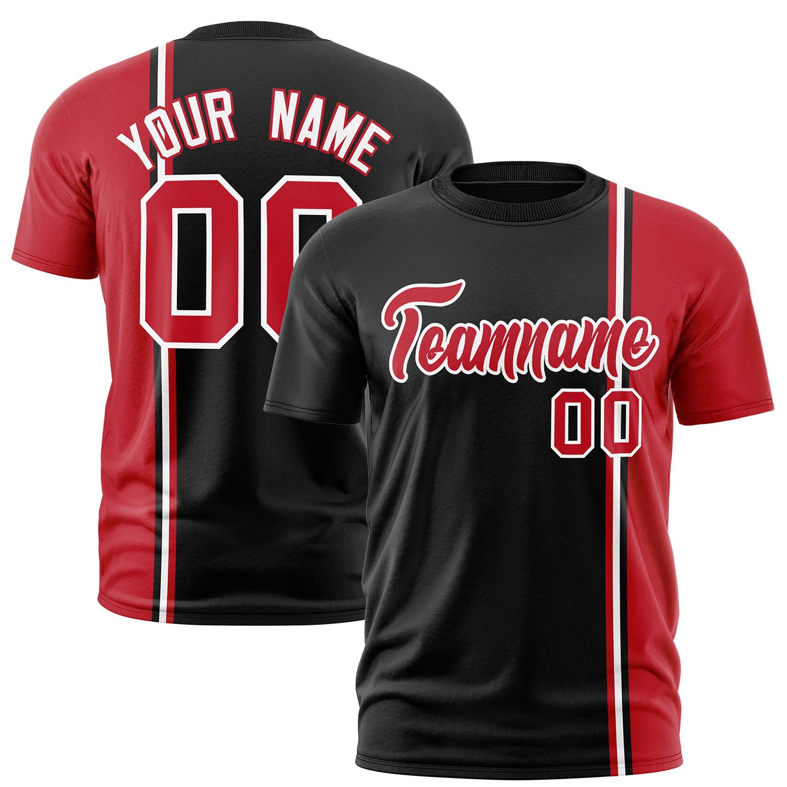 Custom Black Royal Red-White Crew neck Color Contrast Design T-Shirts
