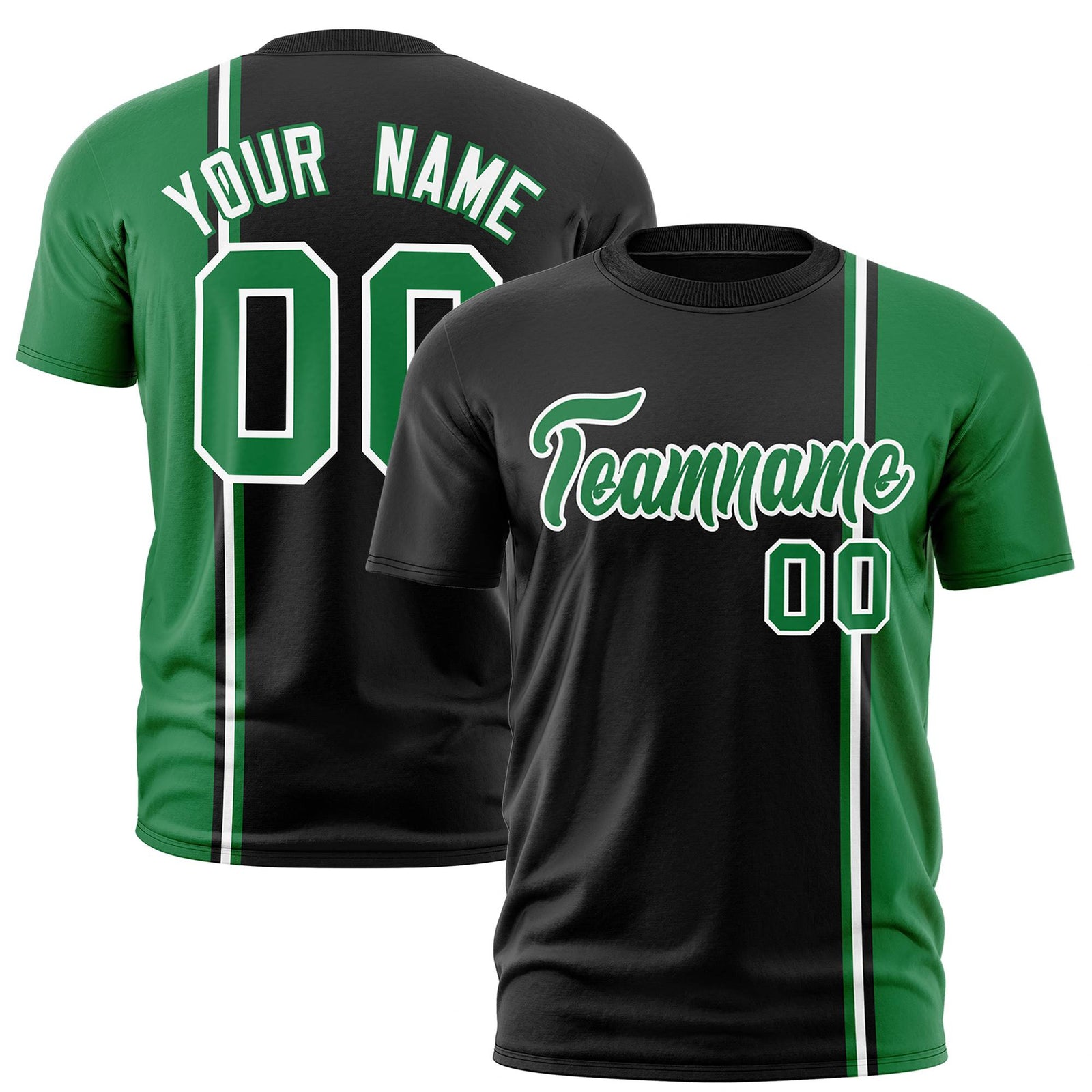 Custom Black Kelly Green-White Crew neck Color Contrast Design T-Shirts