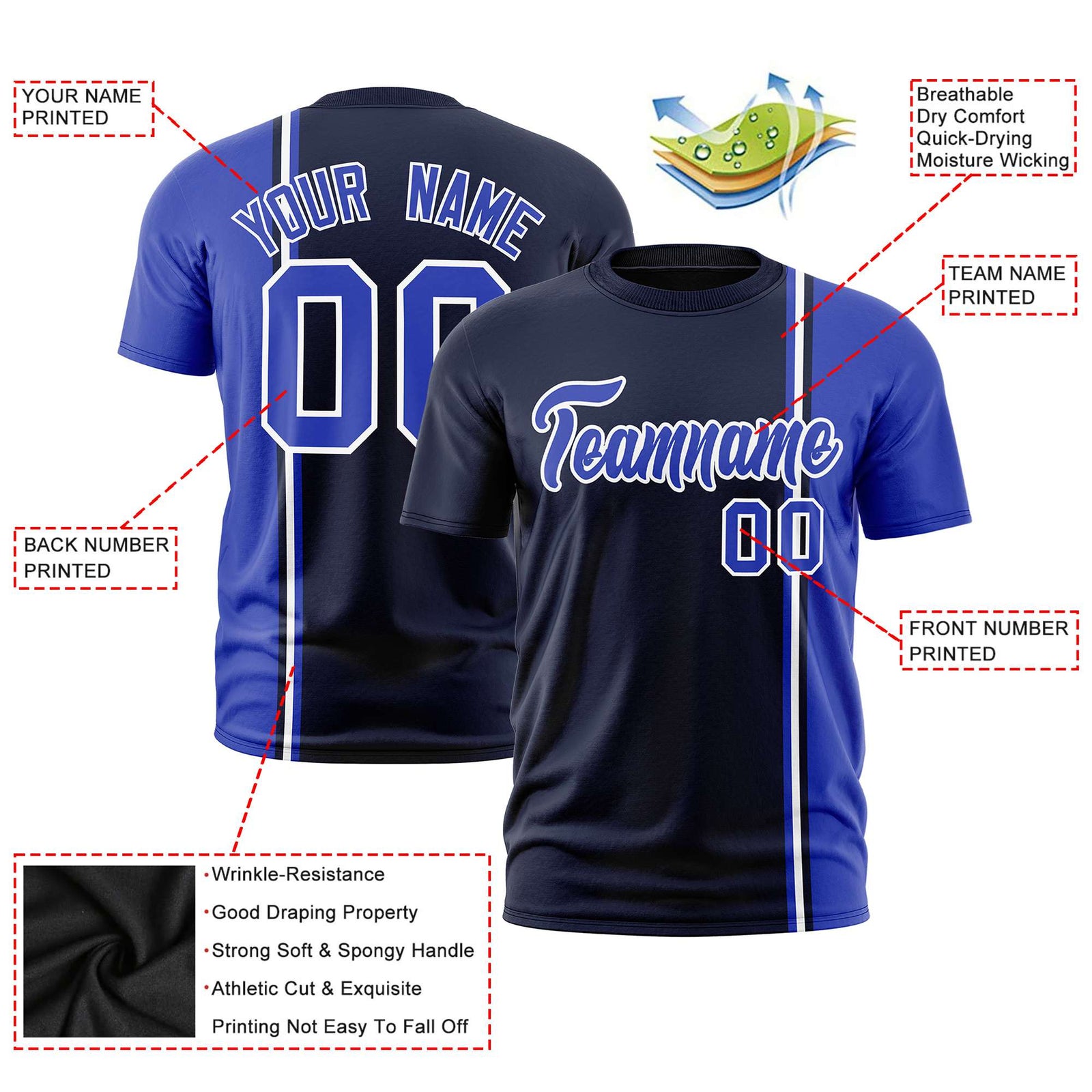 Custom Navy Royal Blue-White Crew neck Color Contrast Design T-Shirts