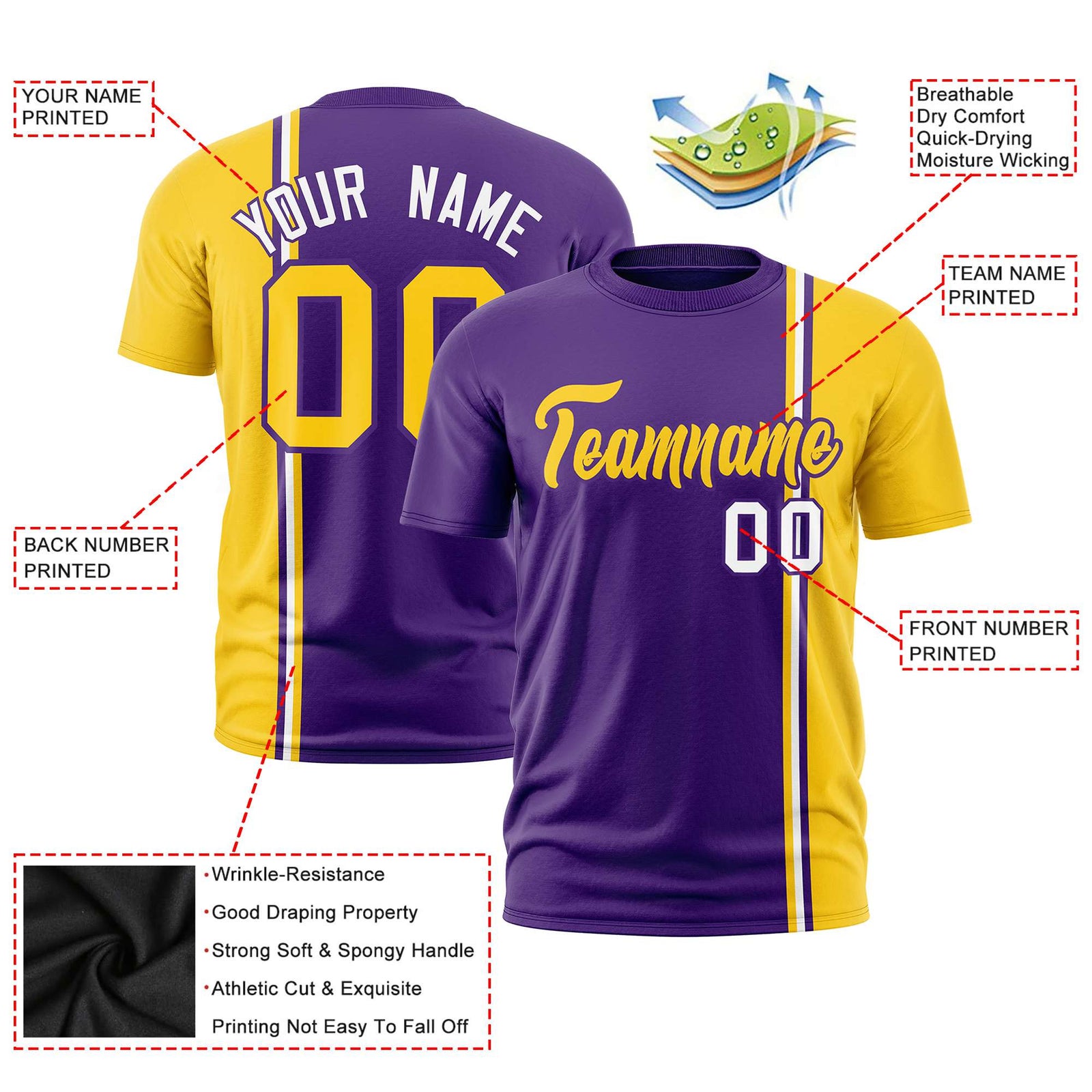 Custom Purple Gold-01 White Crew neck Color Contrast Design T-Shirts