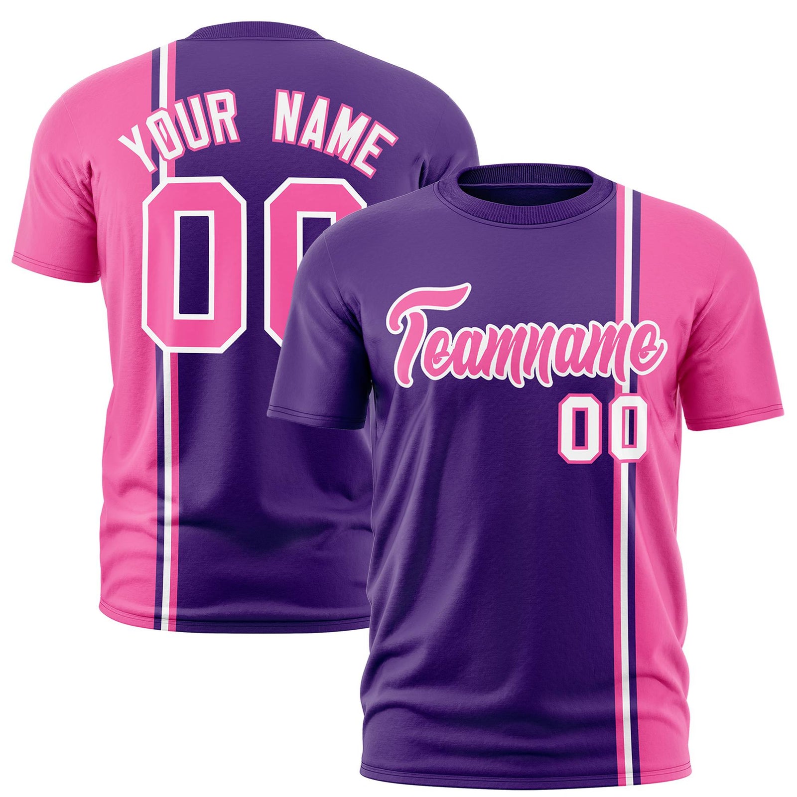 Custom Purple Pink-White Crew neck Color Contrast Design T-Shirts