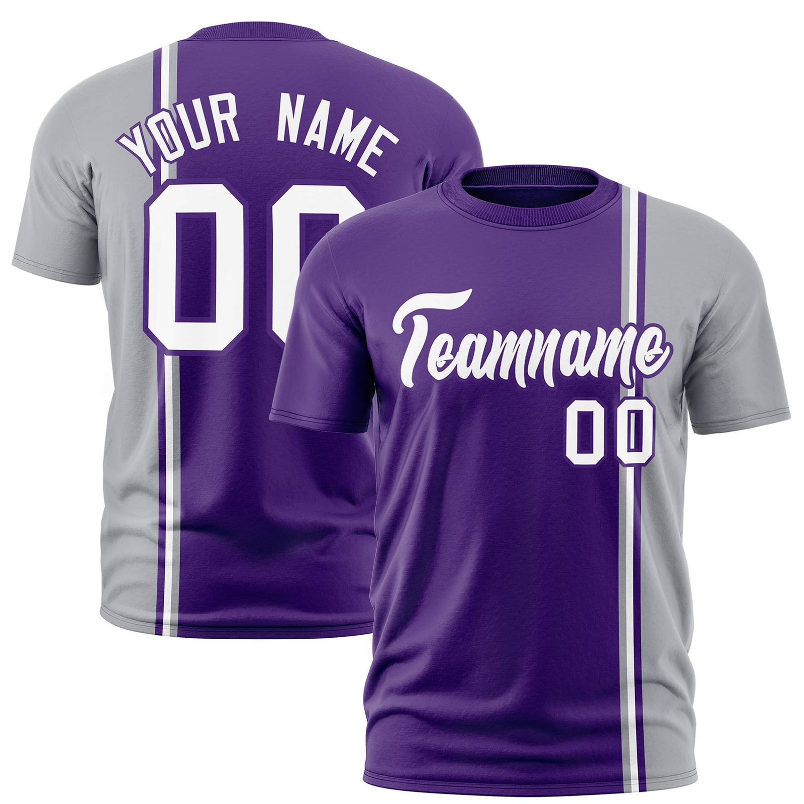 Custom Purple Gray-White Crew neck Color Contrast Design T-Shirts