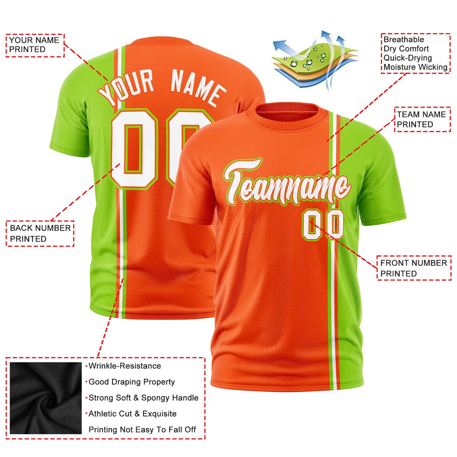 Custom Orange Neon Green-White Crew neck Color Contrast Design T-Shirts