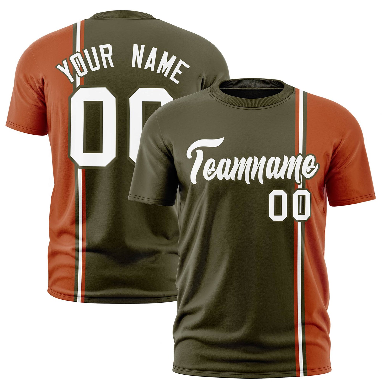 Custom Olive Munsell-White Crew neck Color Contrast Design T-Shirts