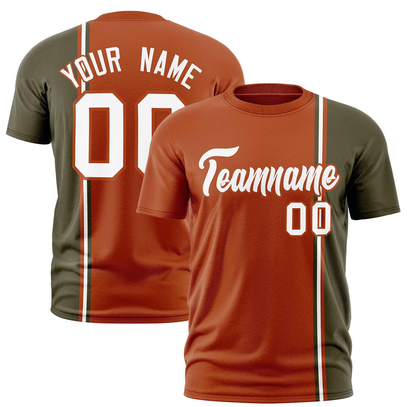 Custom Munsell Olive-White Crew neck Color Contrast Design T-Shirts