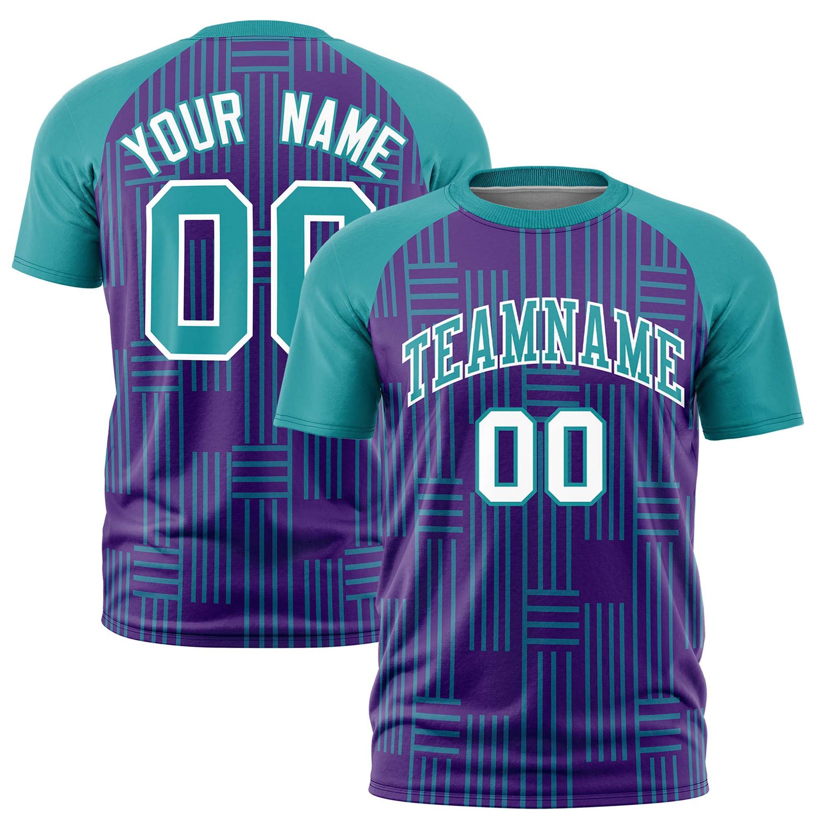 Custom Purple Aqua Personalized Line Pattern Performance T-Shirt
