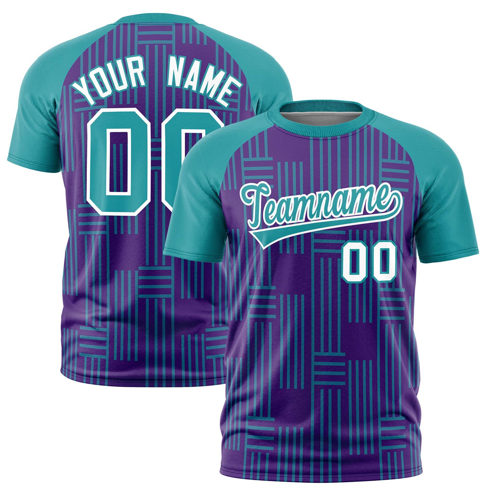 Custom Purple Aqua Personalized Line Pattern Performance T-Shirt