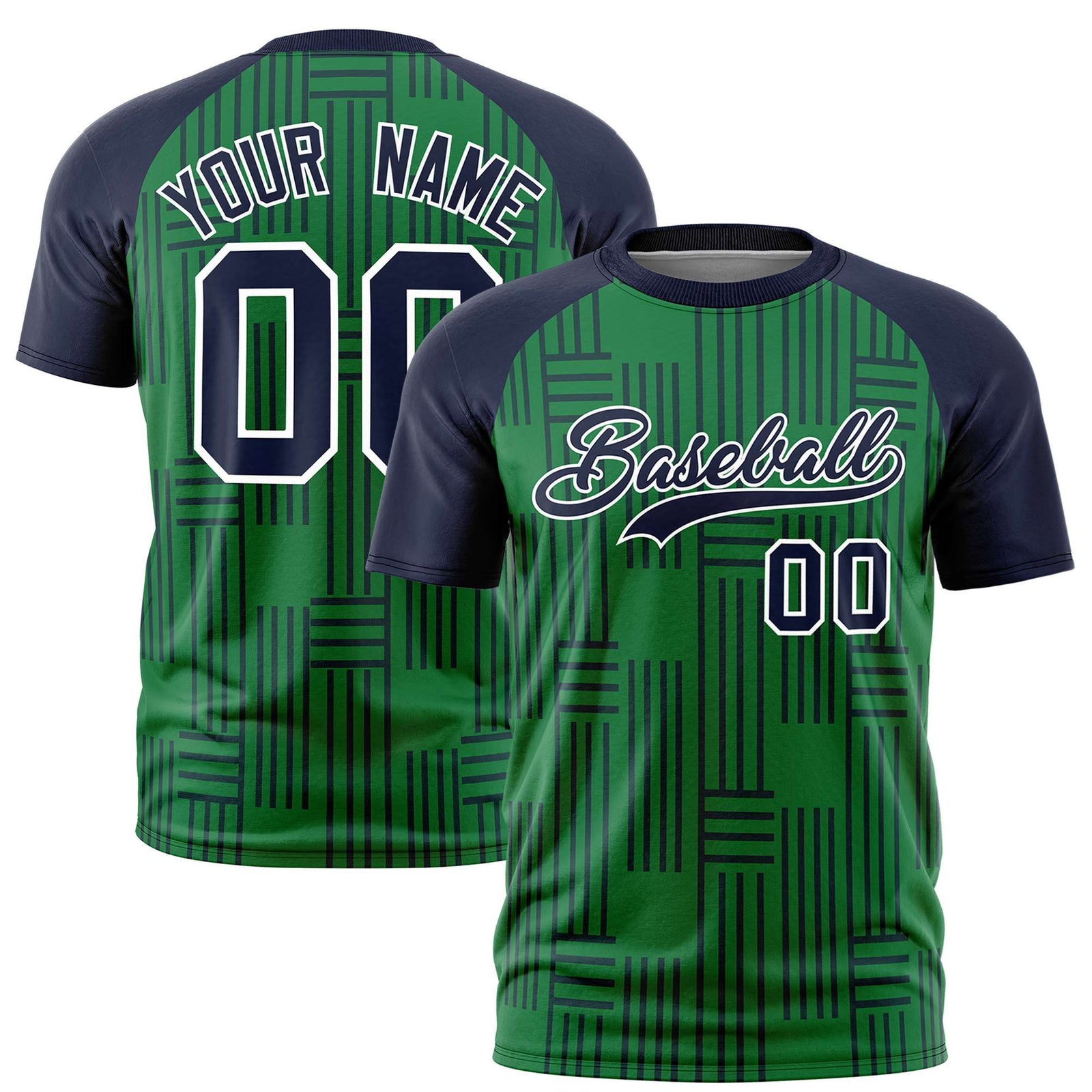 Custom Kelly Green-Navy Personalized Line Pattern Performance T-Shirt