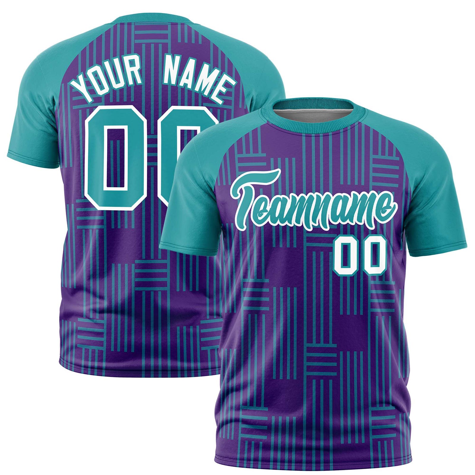 Custom Purple Aqua Personalized Line Pattern Performance T-Shirt