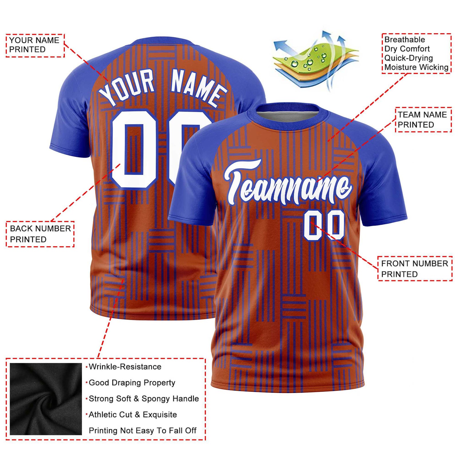 Custom Texas Orange-Royal Blue Personalized Line Pattern Performance T-Shirt
