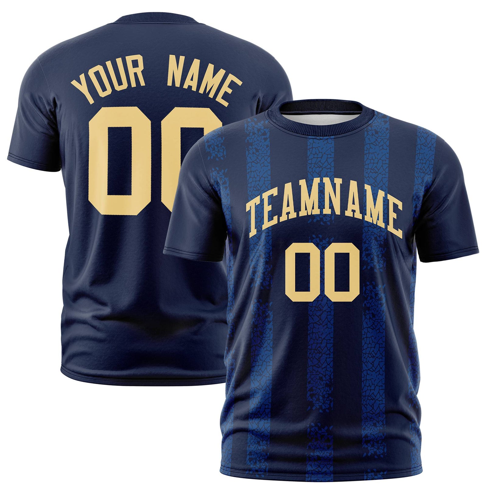 Custom Navy-Royal Blue Personalized Chunky Striped Pattern Performance T-Shirt