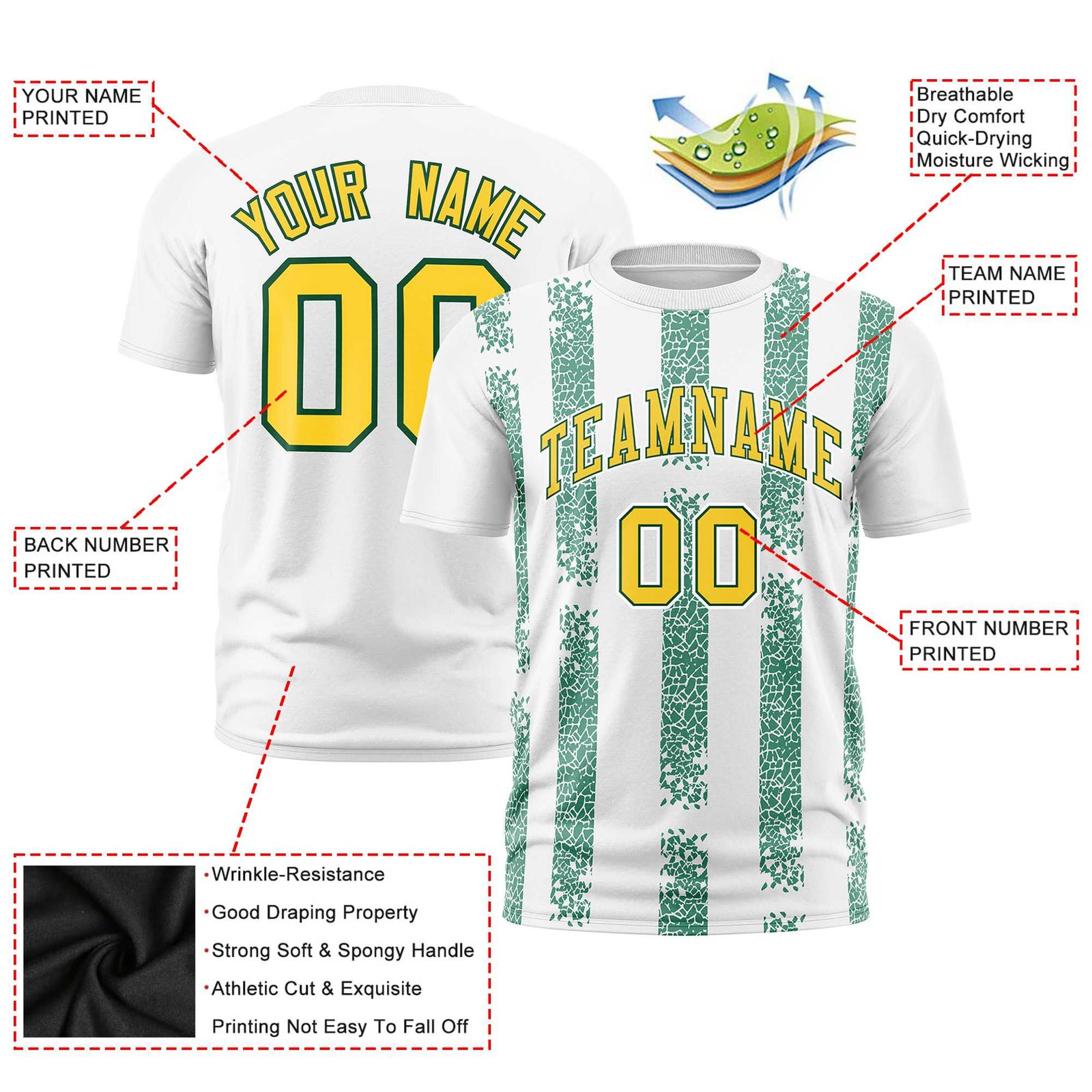 Custom White Teal Personalized Chunky Striped Pattern Performance T-Shirt