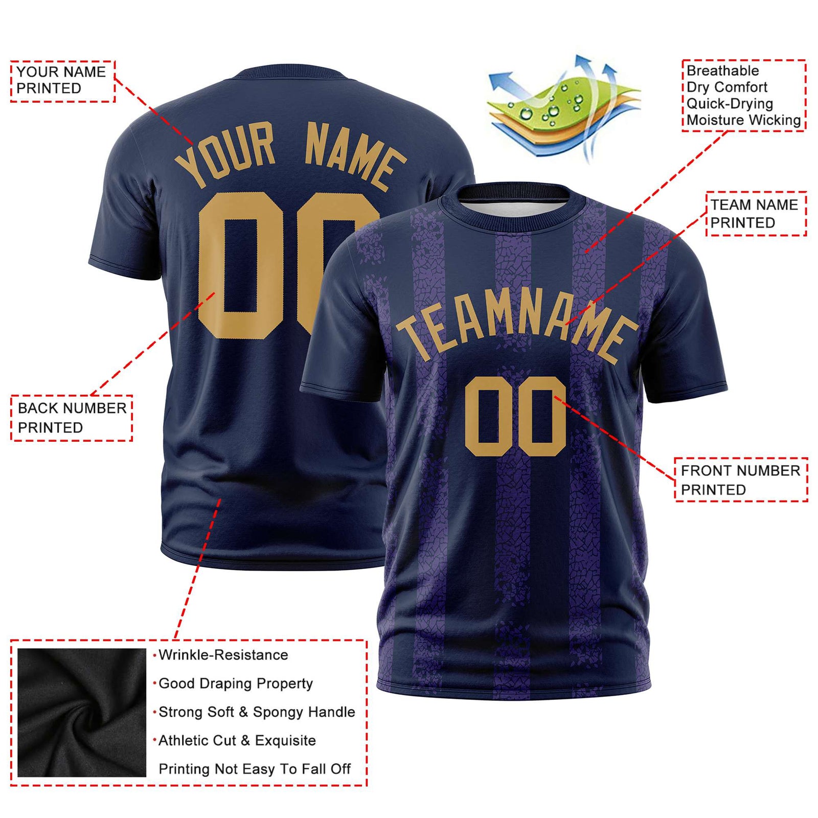 Custom Navy Purple Personalized Chunky Striped Pattern Performance T-Shirt
