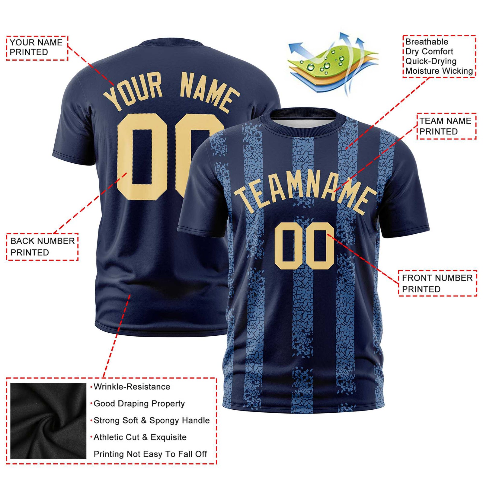 Custom Navy-Light Blue Personalized Chunky Striped Pattern Performance T-Shirt