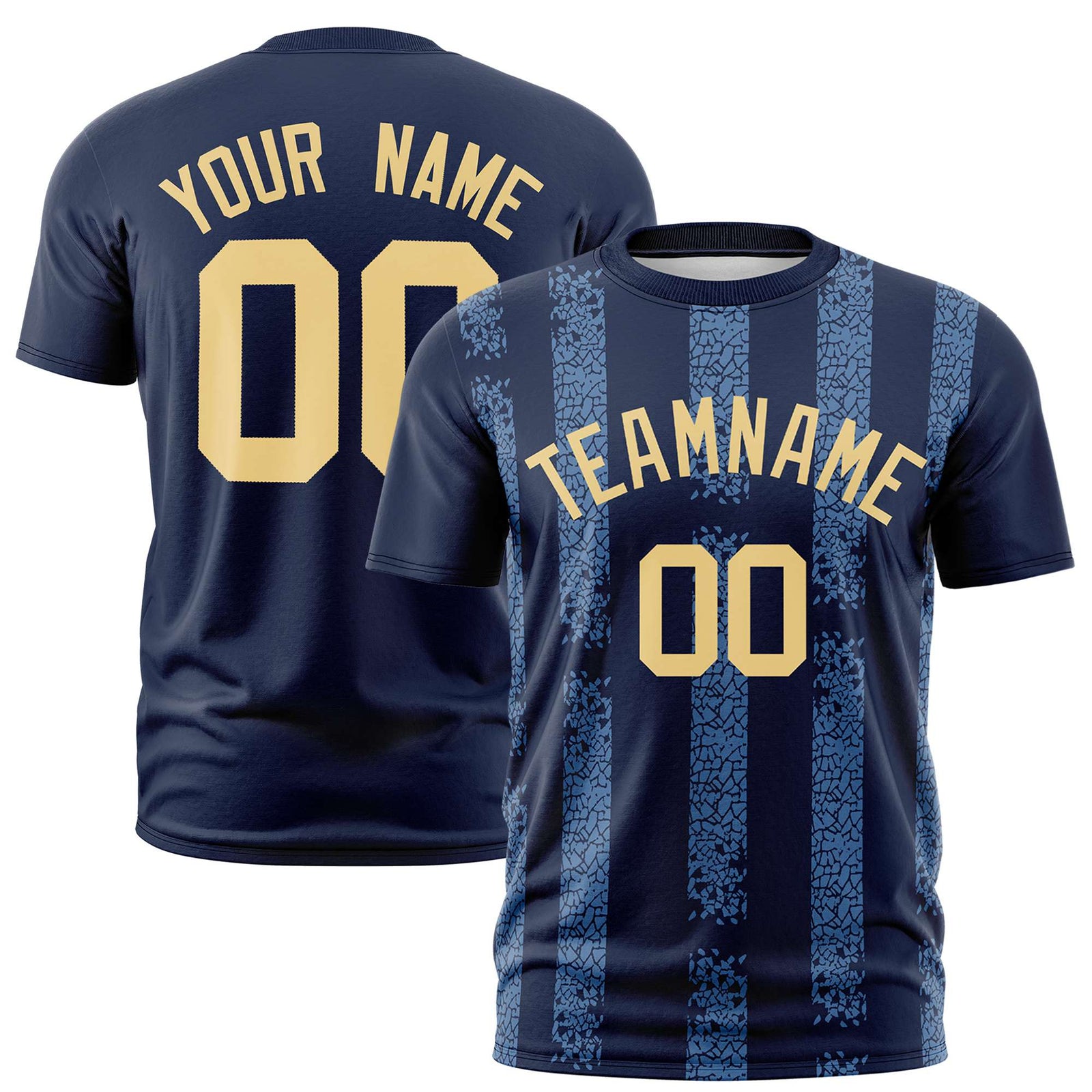 Custom Navy-Light Blue Personalized Chunky Striped Pattern Performance T-Shirt