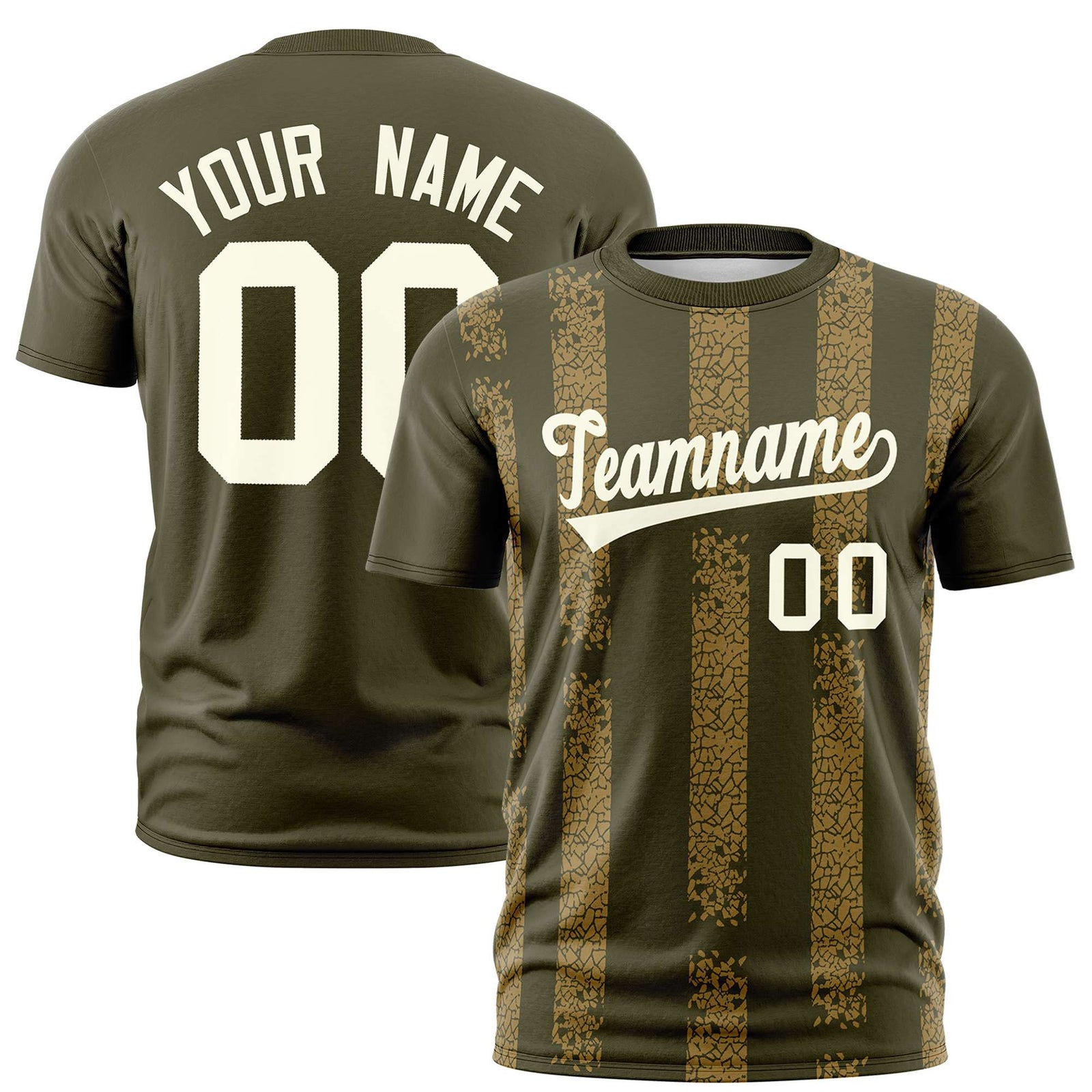 Custom Olive-Old Gold Personalized Chunky Striped Pattern Performance T-Shirt