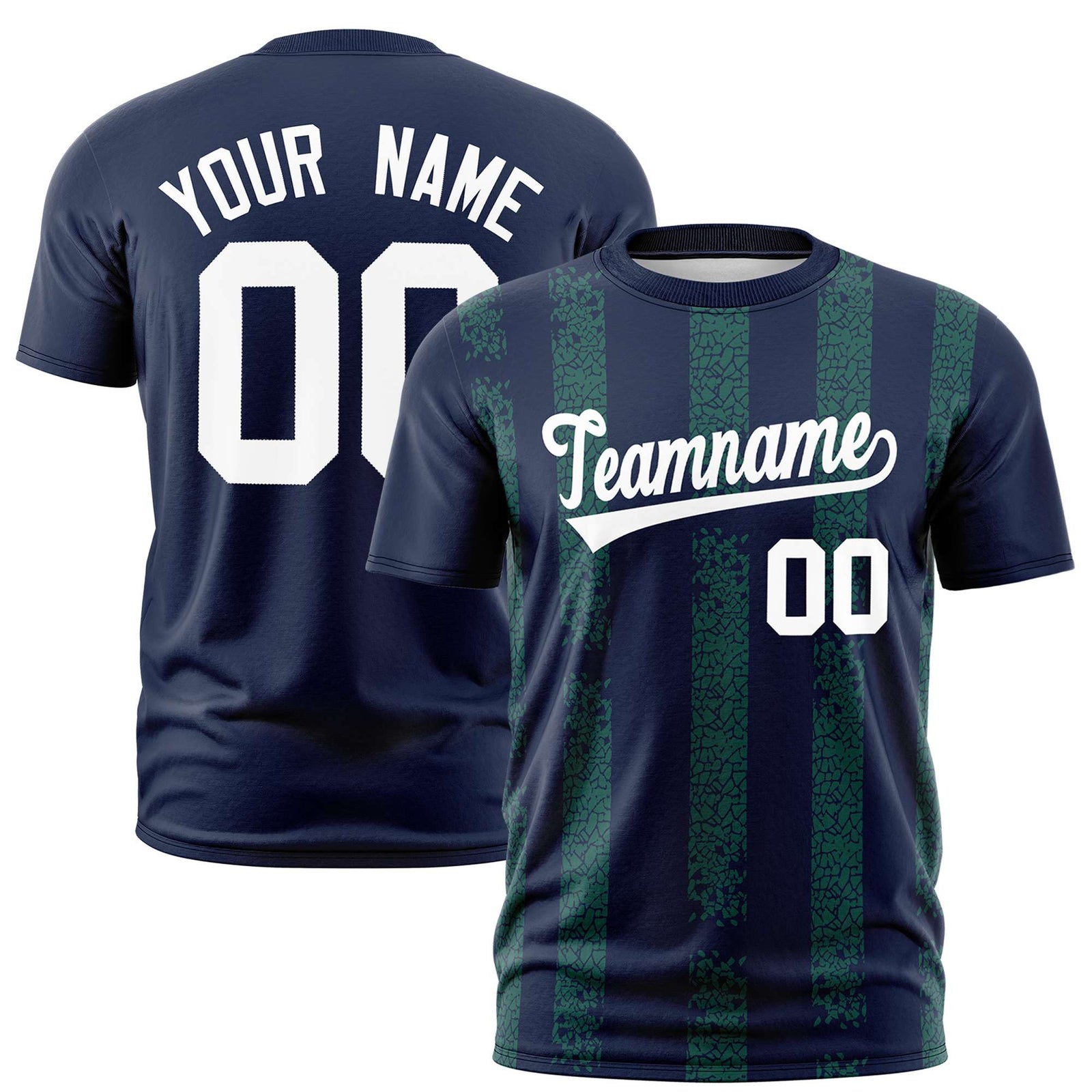 Custom Navy Teal Personalized Chunky Striped Pattern Performance T-Shirt