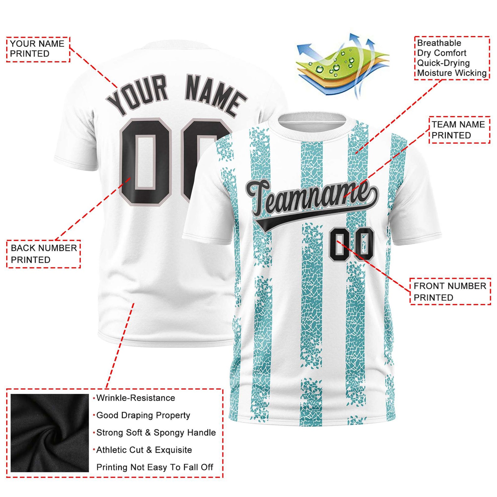 Custom White Aqua Personalized Chunky Striped Pattern Performance T-Shirt