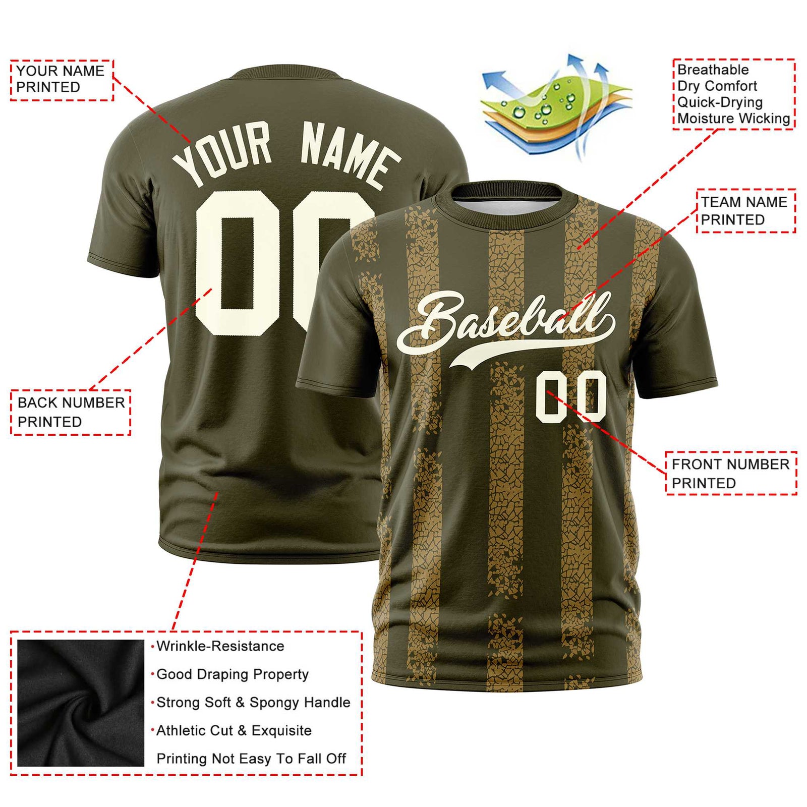 Custom Olive-Old Gold Personalized Chunky Striped Pattern Performance T-Shirt