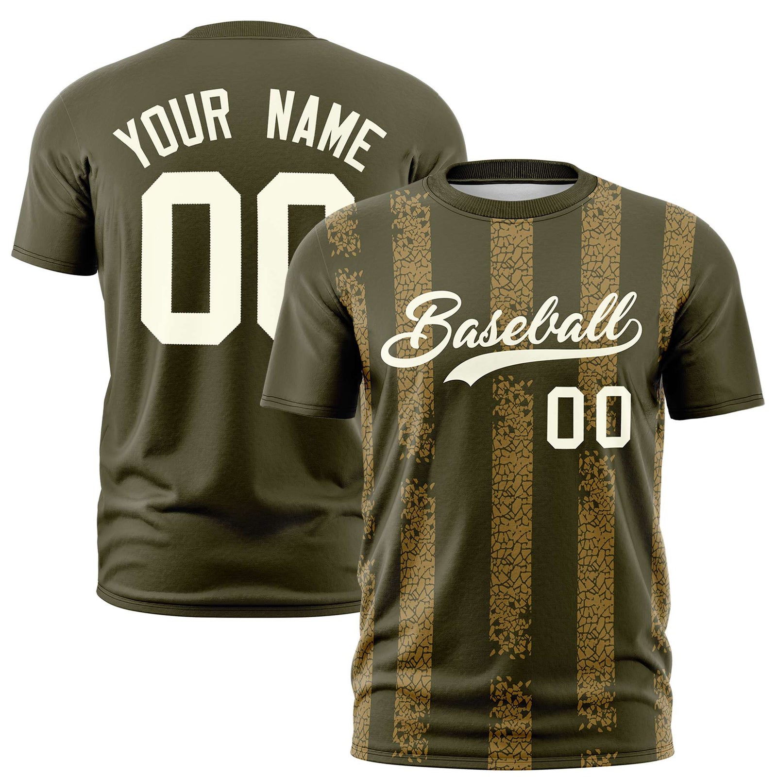 Custom Olive-Old Gold Personalized Chunky Striped Pattern Performance T-Shirt