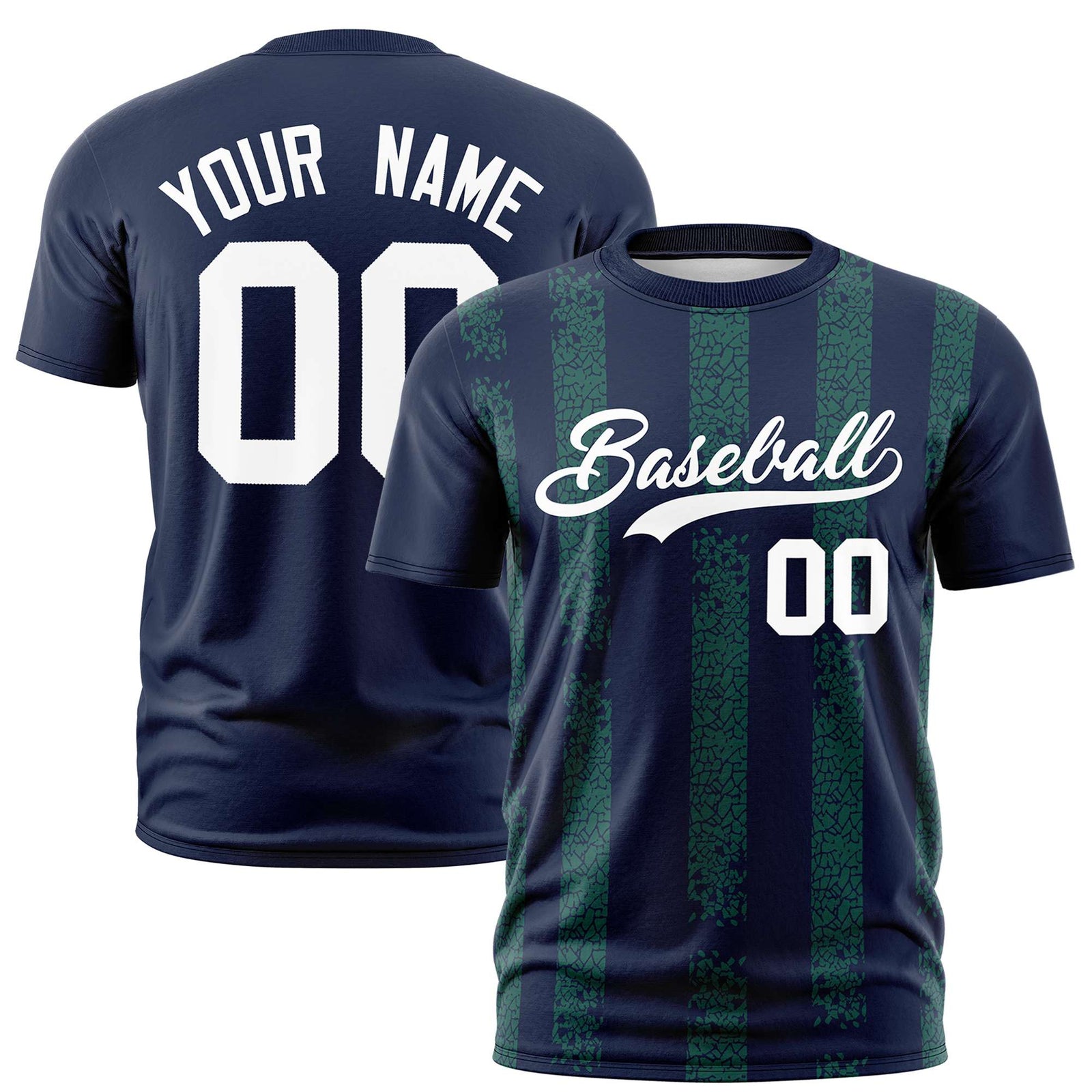 Custom Navy Teal Personalized Chunky Striped Pattern Performance T-Shirt