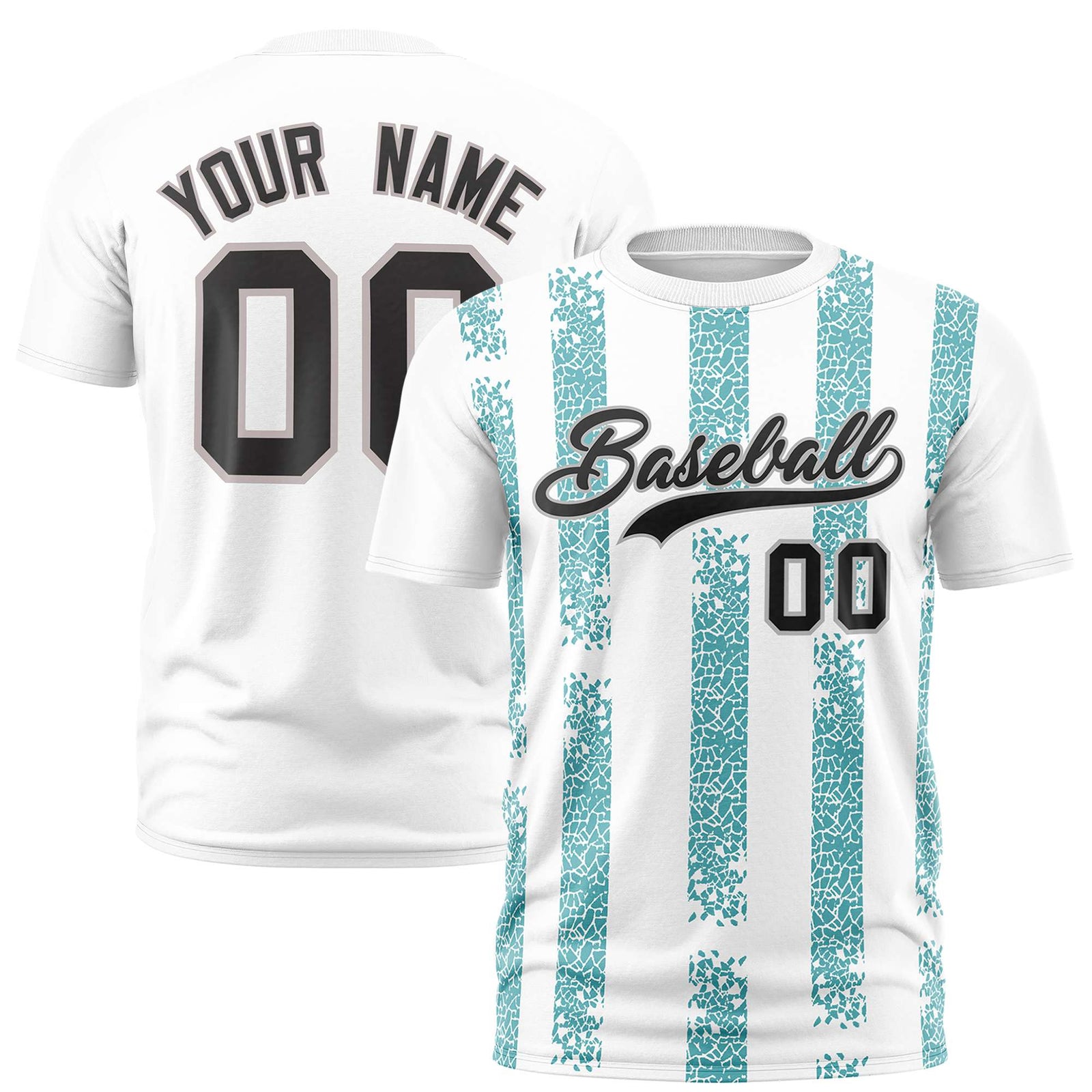 Custom White Aqua Personalized Chunky Striped Pattern Performance T-Shirt