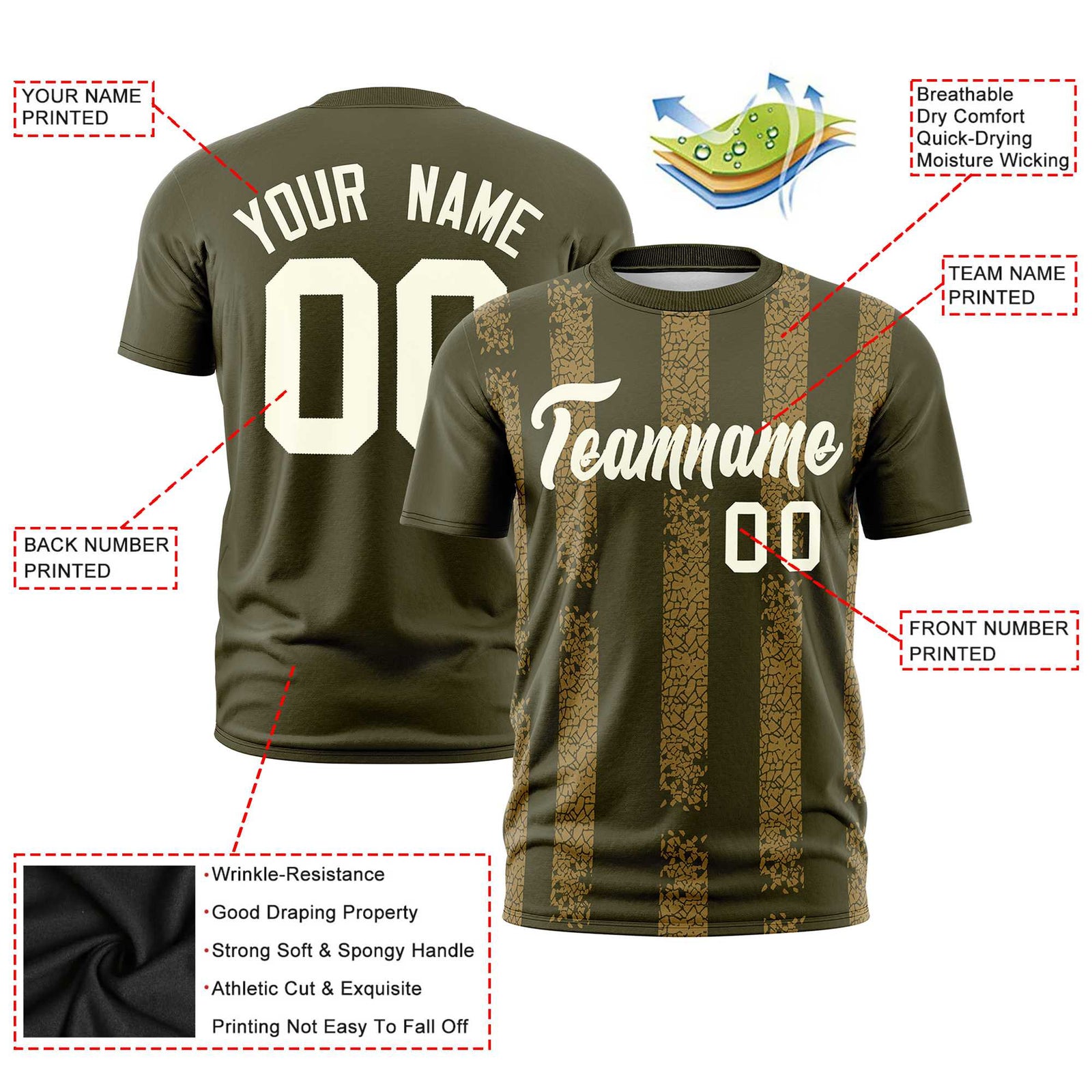 Custom Olive-Old Gold Personalized Chunky Striped Pattern Performance T-Shirt