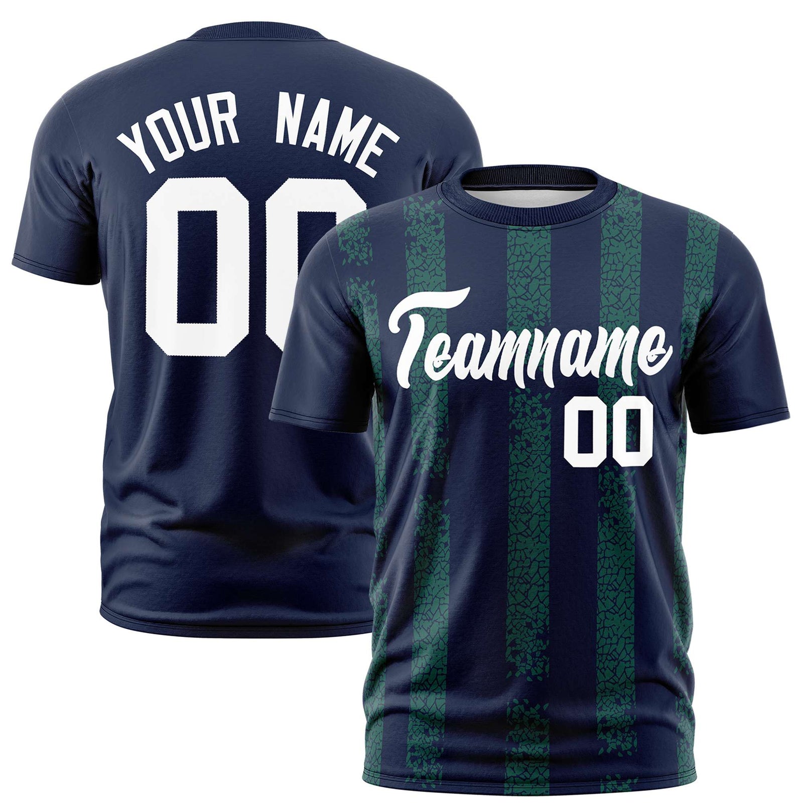 Custom Navy Teal Personalized Chunky Striped Pattern Performance T-Shirt