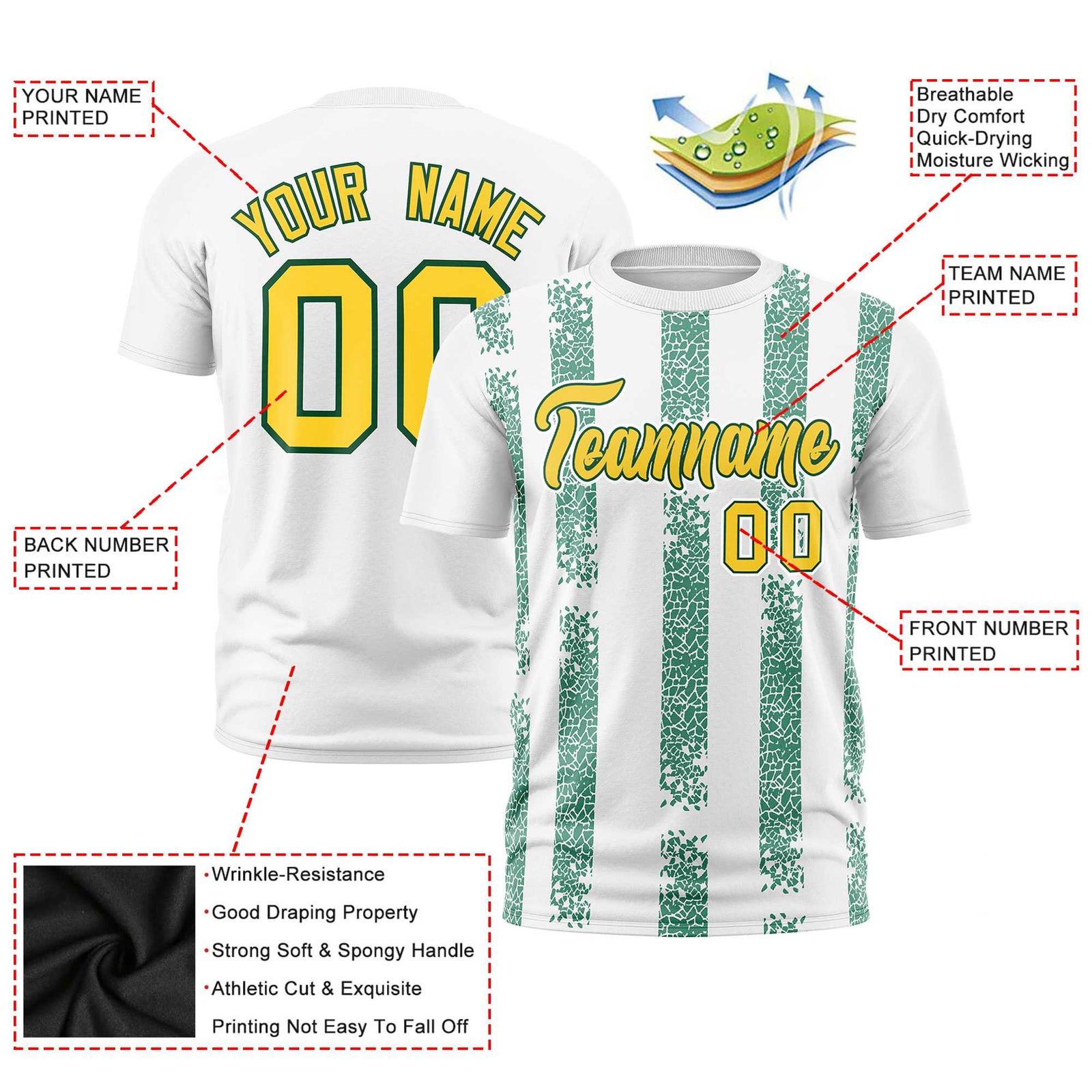 Custom White Teal Personalized Chunky Striped Pattern Performance T-Shirt