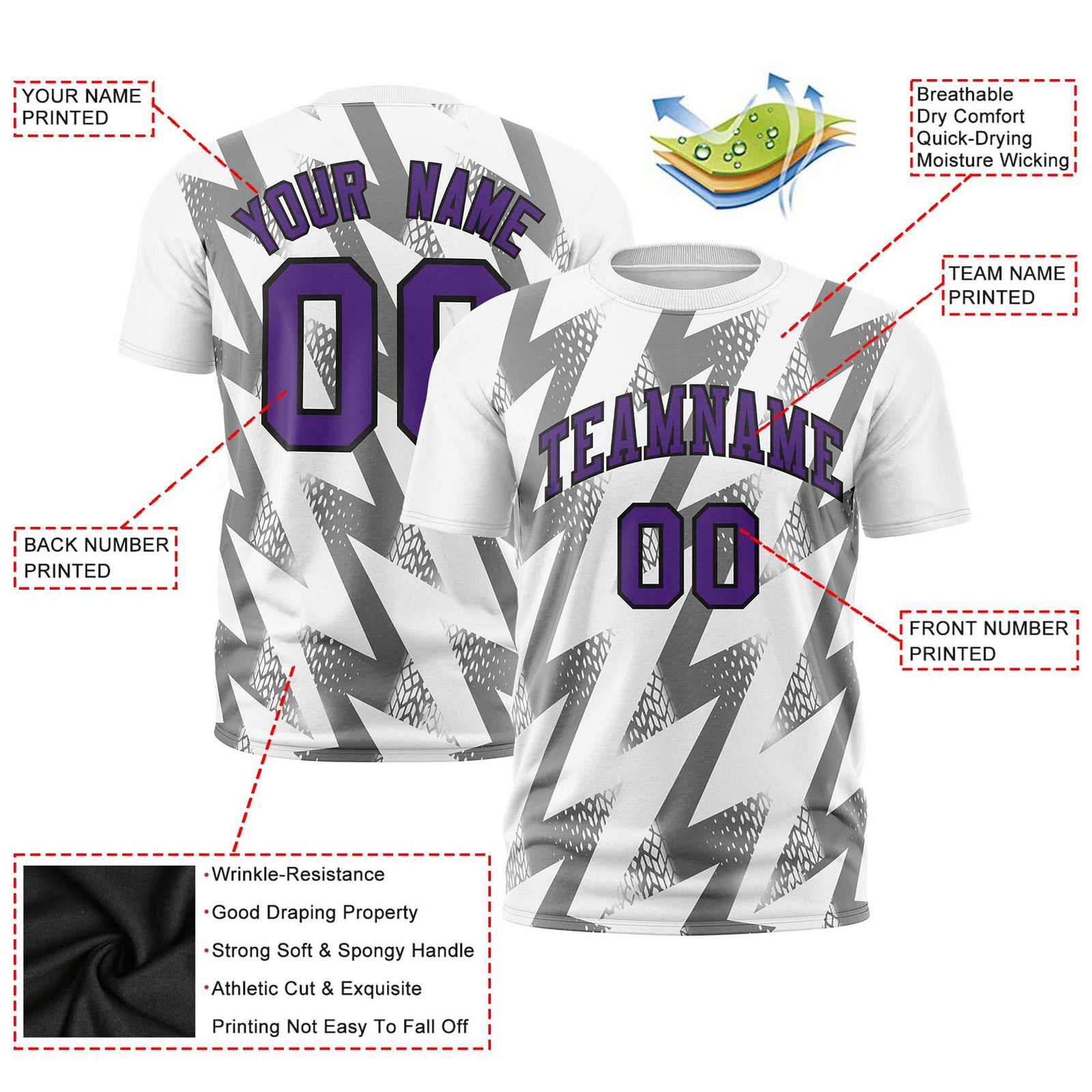 Custom White Crew neck Wheel Triangle Design Performance T-Shirt