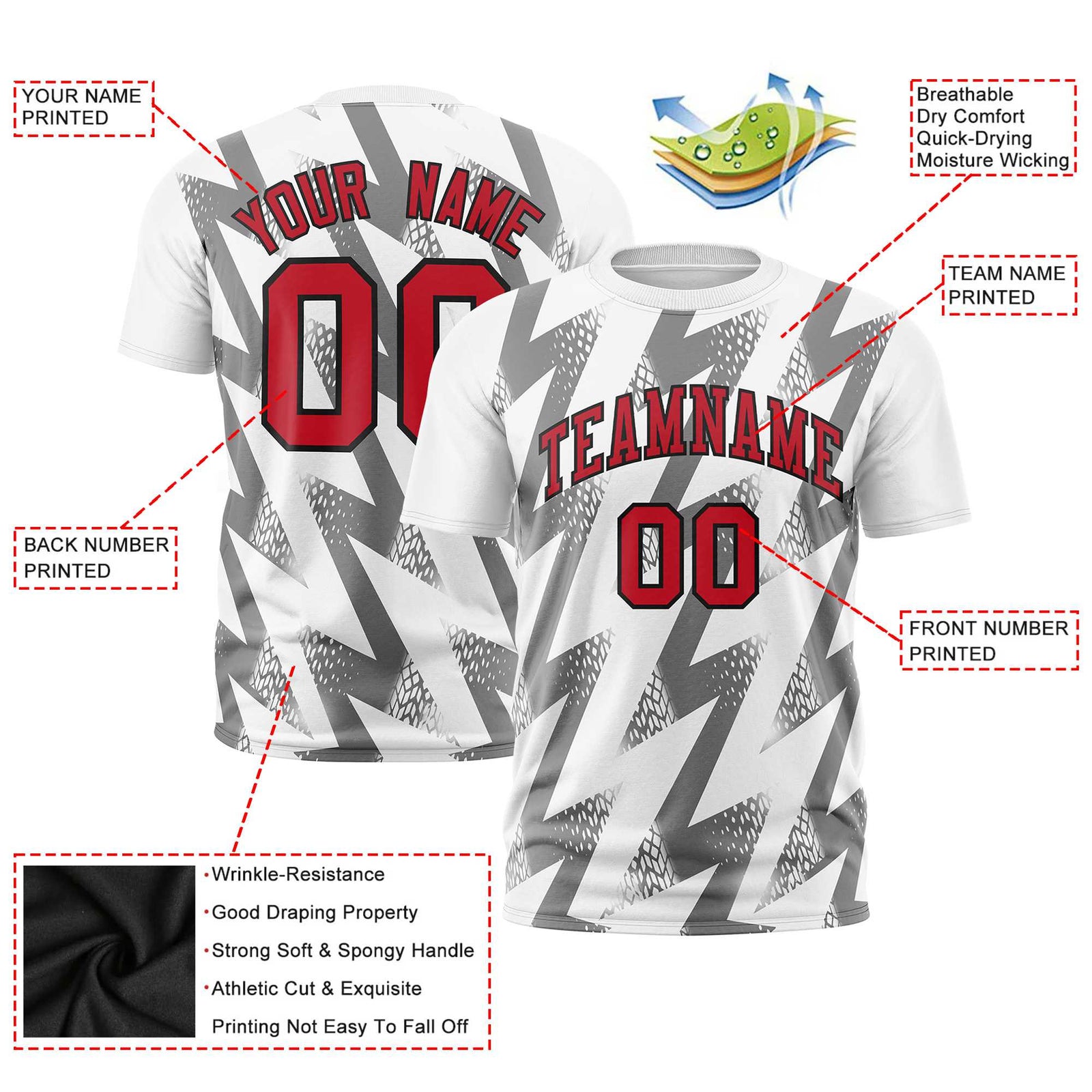 Custom White Crew neck Wheel Triangle Design Performance T-Shirt