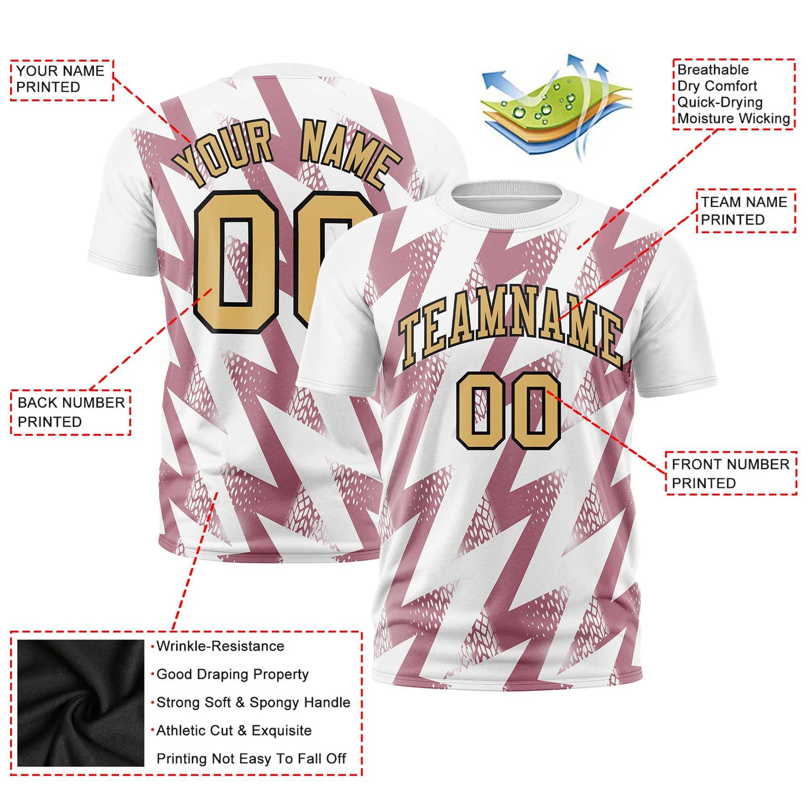 Custom White Crew neck Wheel Triangle Design Performance T-Shirt