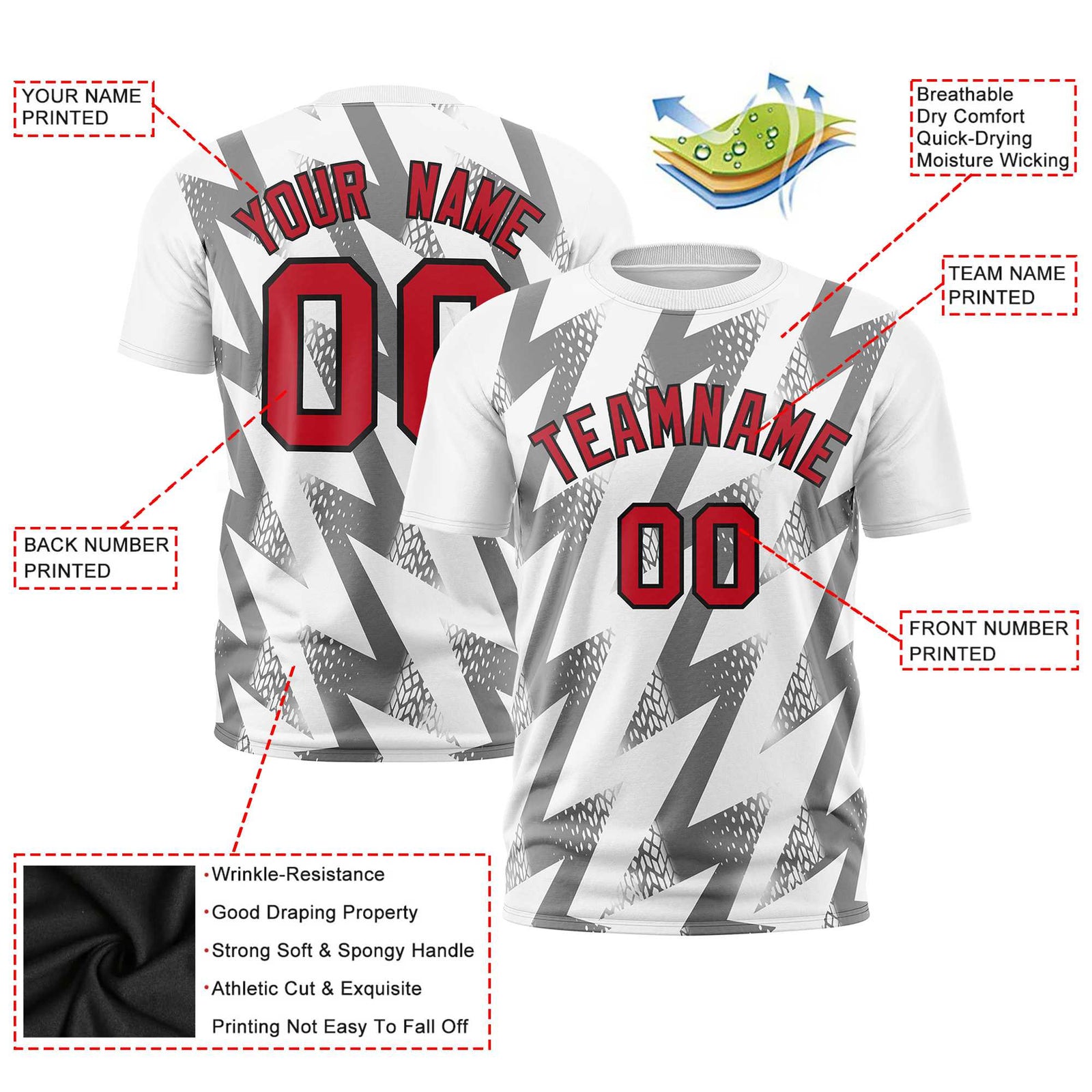 Custom White Crew neck Wheel Triangle Design Performance T-Shirt