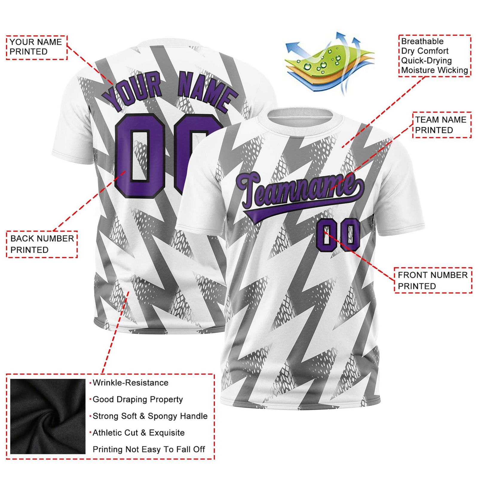 Custom White Crew neck Wheel Triangle Design Performance T-Shirt