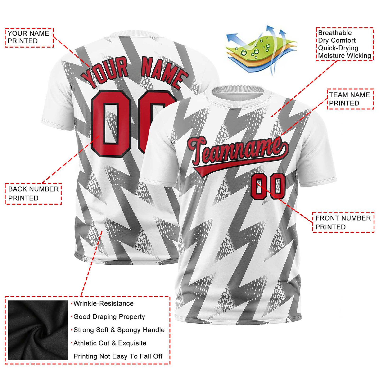 Custom White Crew neck Wheel Triangle Design Performance T-Shirt