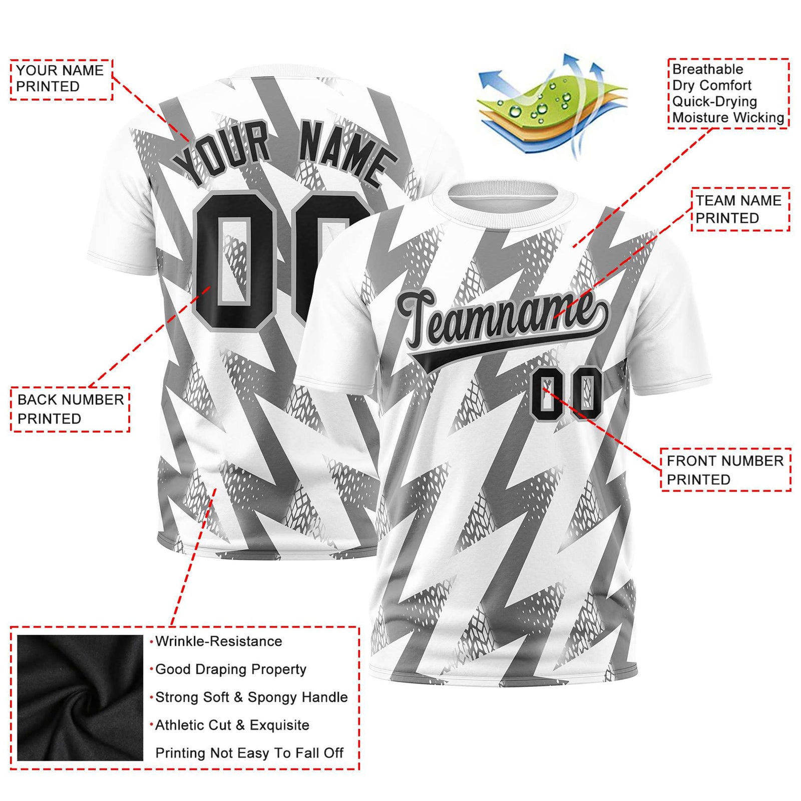 Custom White Crew neck Wheel Triangle Design Performance T-Shirt
