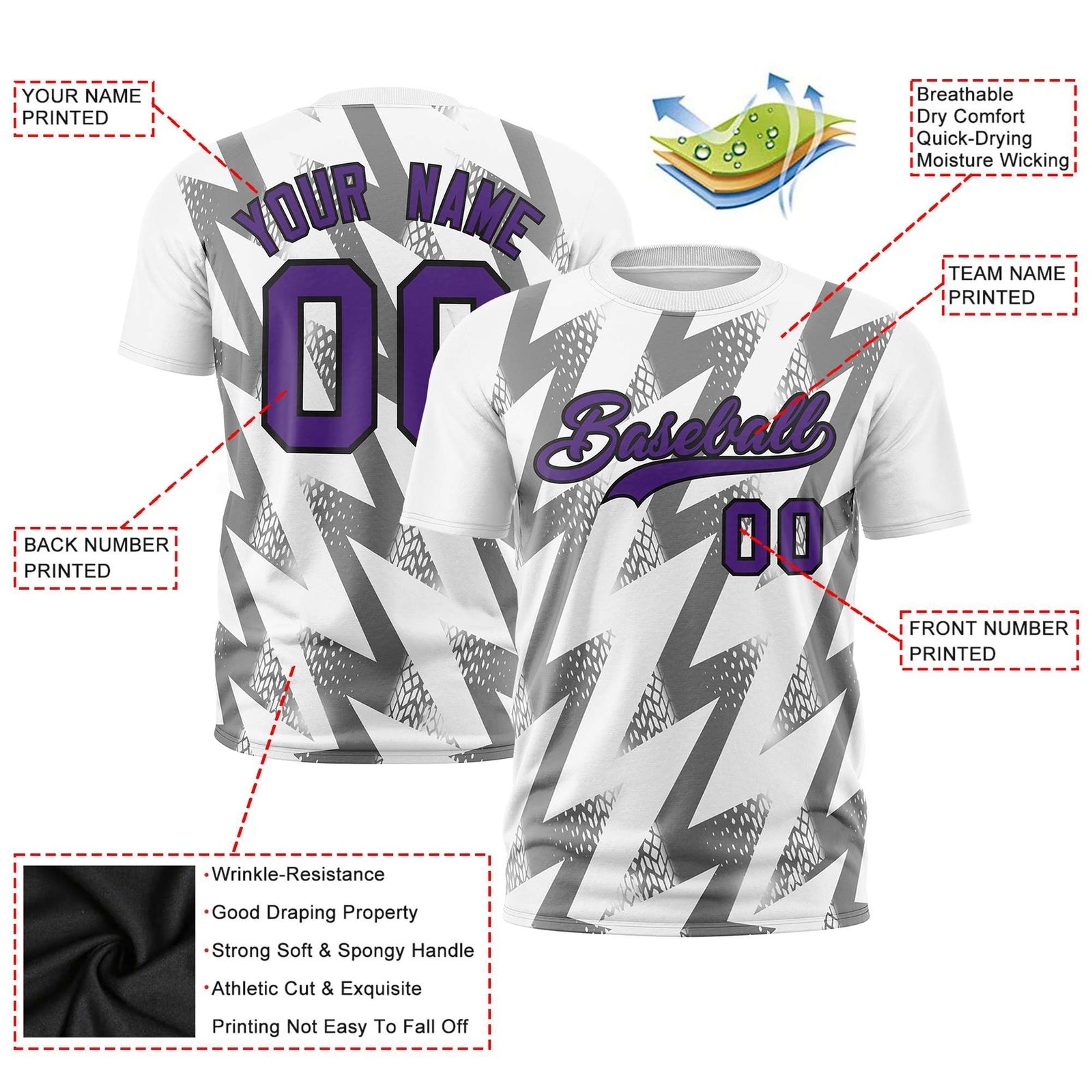 Custom White Crew neck Wheel Triangle Design Performance T-Shirt