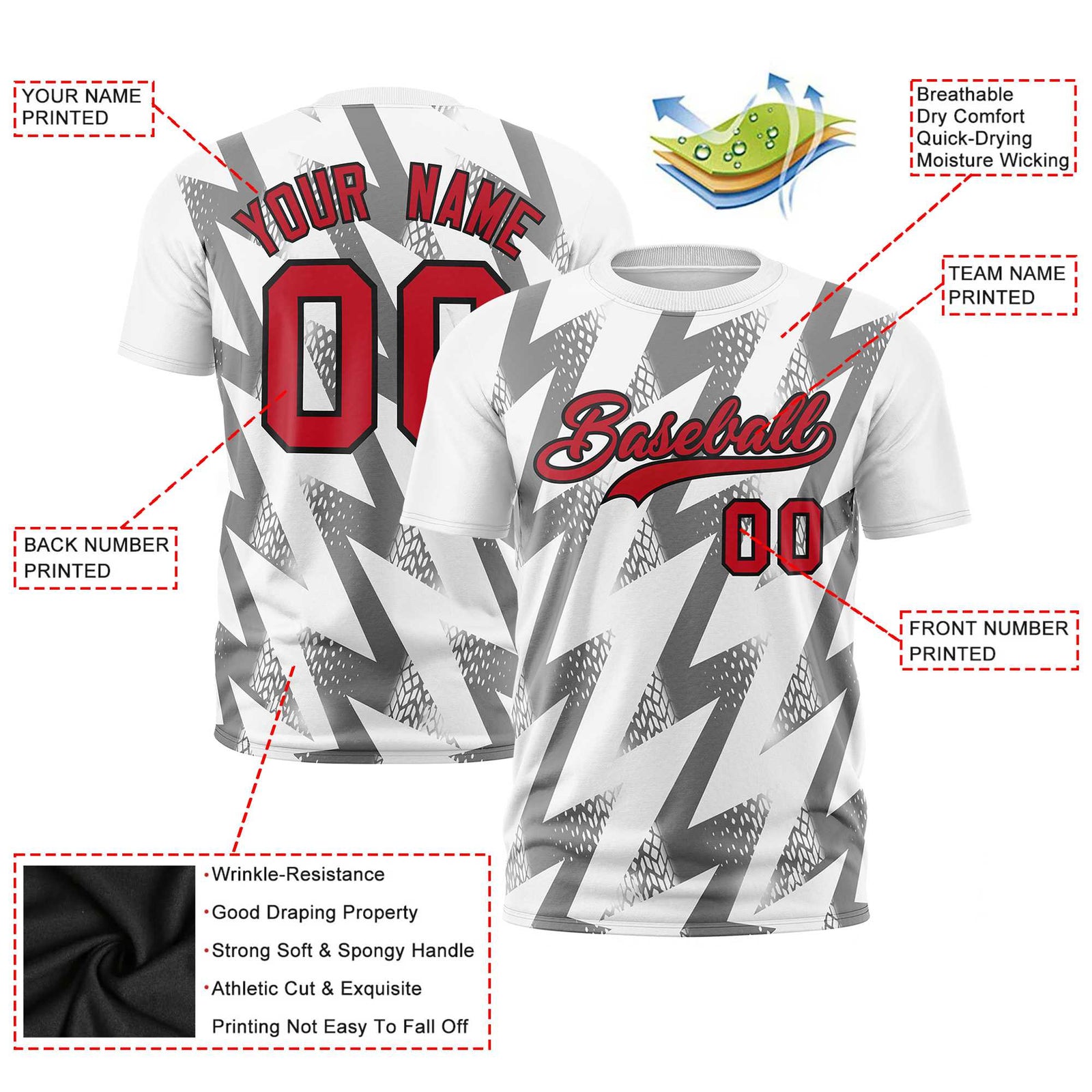 Custom White Crew neck Wheel Triangle Design Performance T-Shirt