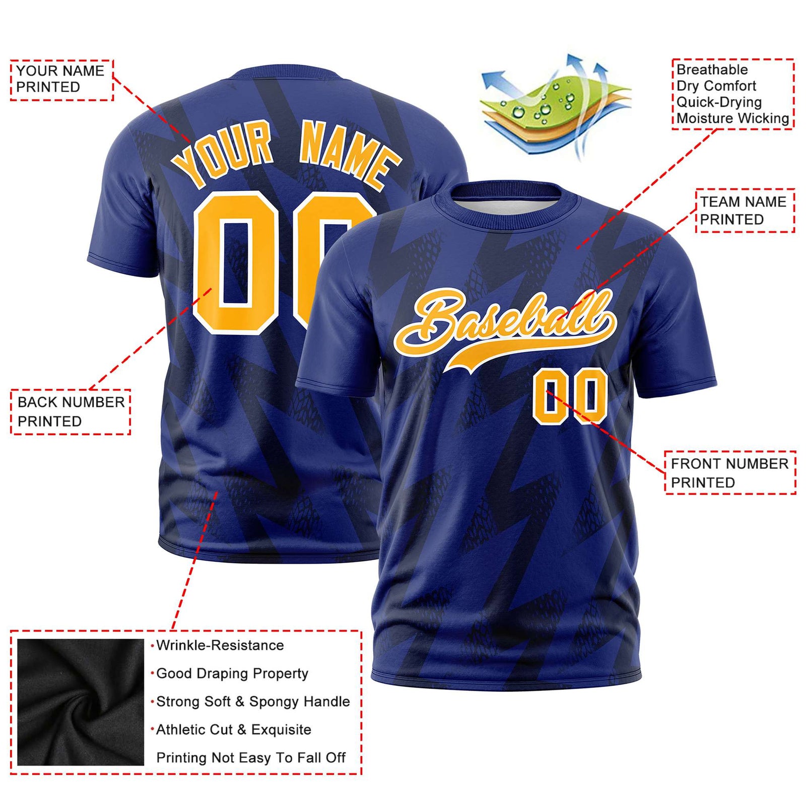 Custom Royal Blue Crew neck Wheel Triangle Design Performance T-Shirt