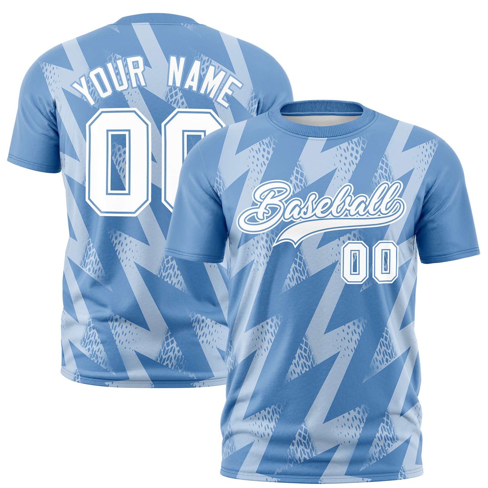 Custom Powder Blue Crew neck Wheel Triangle Design Performance T-Shirt