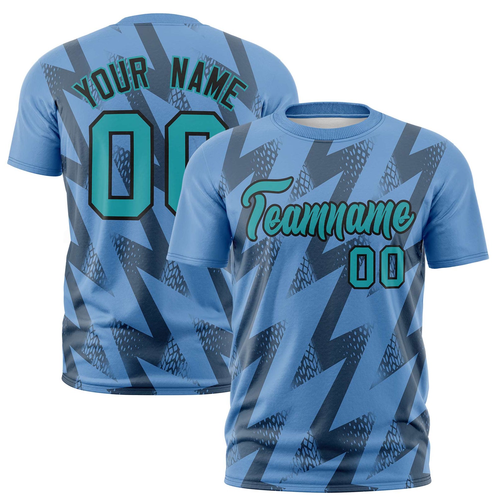 Custom Powder Blue Crew neck Wheel Triangle Design Performance T-Shirt