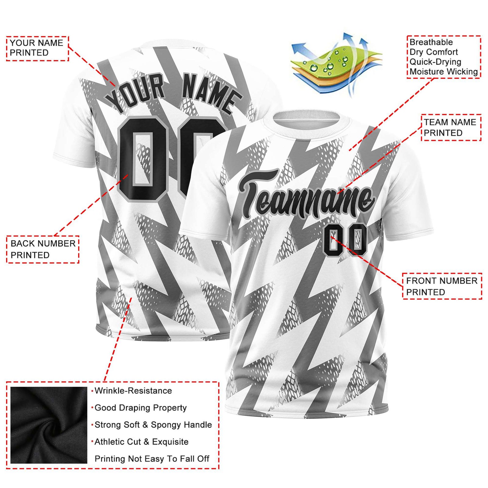 Custom White Crew neck Wheel Triangle Design Performance T-Shirt