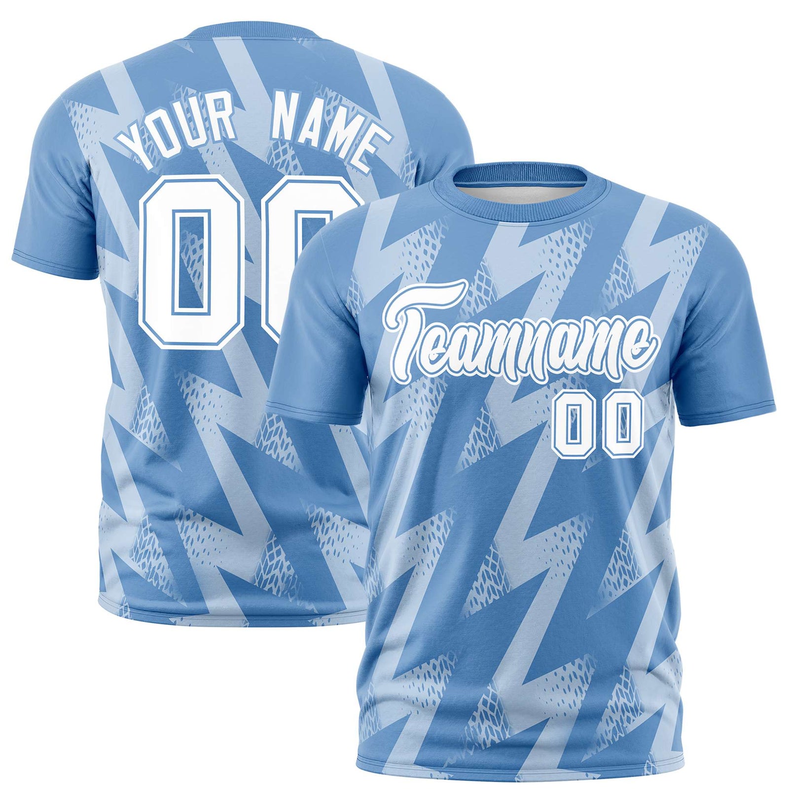 Custom Powder Blue Crew neck Wheel Triangle Design Performance T-Shirt