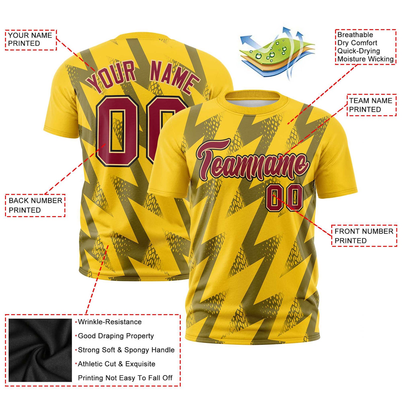 Custom Gold-01 Crew neck Wheel Triangle Design Performance T-Shirt