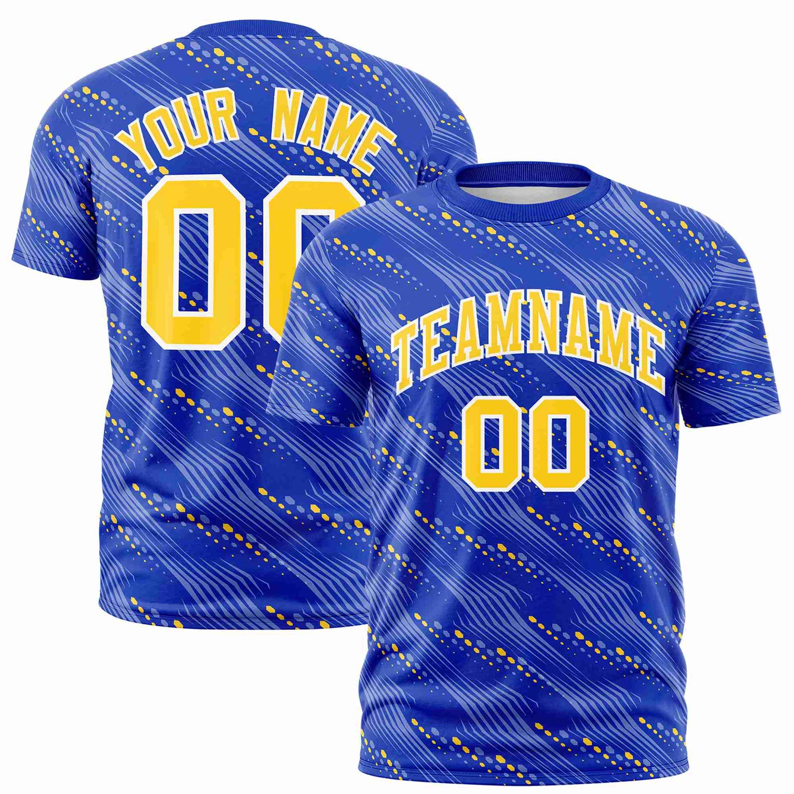 Custom Royal Blue Gold01 Personalized Dotted Line Graffiti Pattern Performance T-Shirt