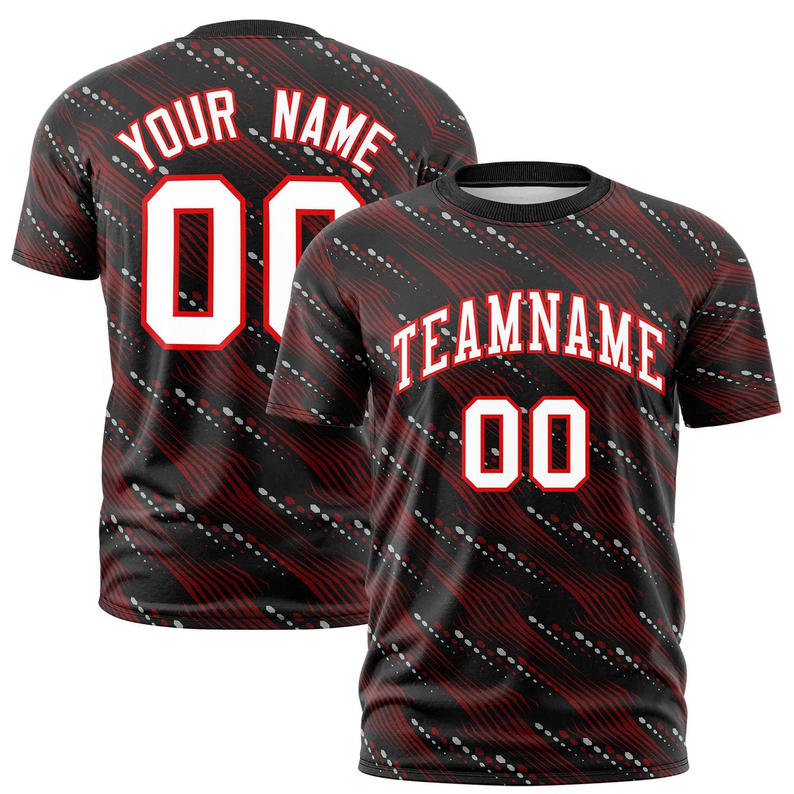 Custom Black Red-White Personalized Dotted Line Graffiti Pattern Performance T-Shirt