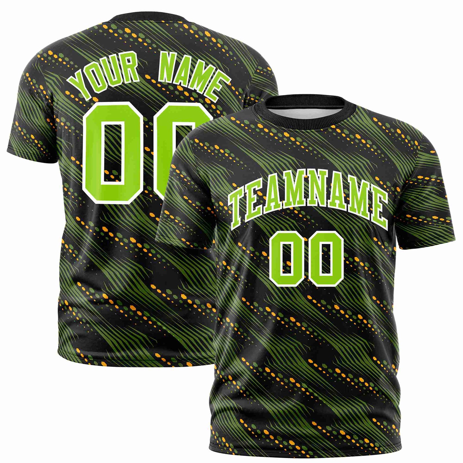 Custom Navy Neon Green Personalized Dotted Line Graffiti Pattern Performance T-Shirt