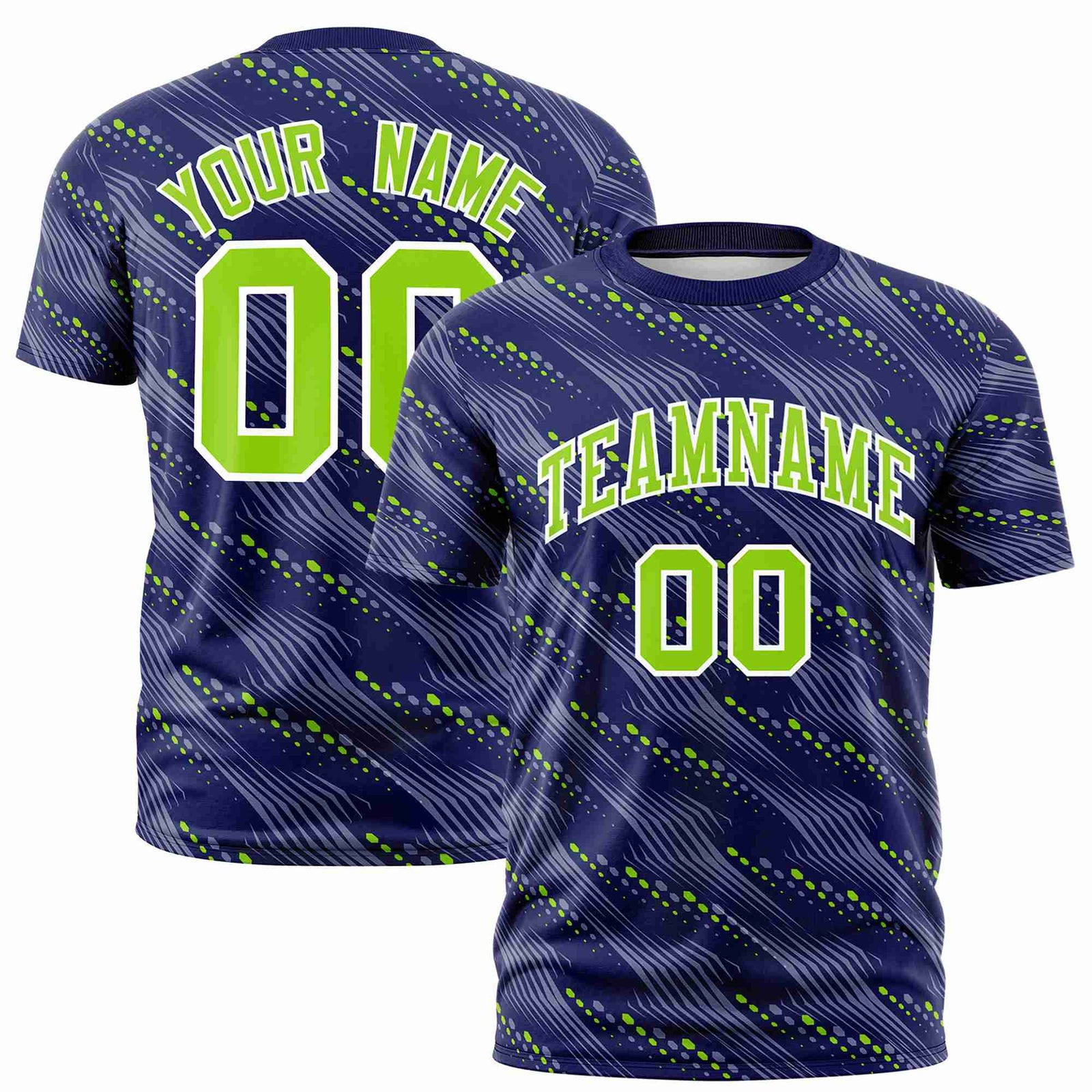 Custom Purple Neon Green Personalized Dotted Line Graffiti Pattern Performance T-Shirt